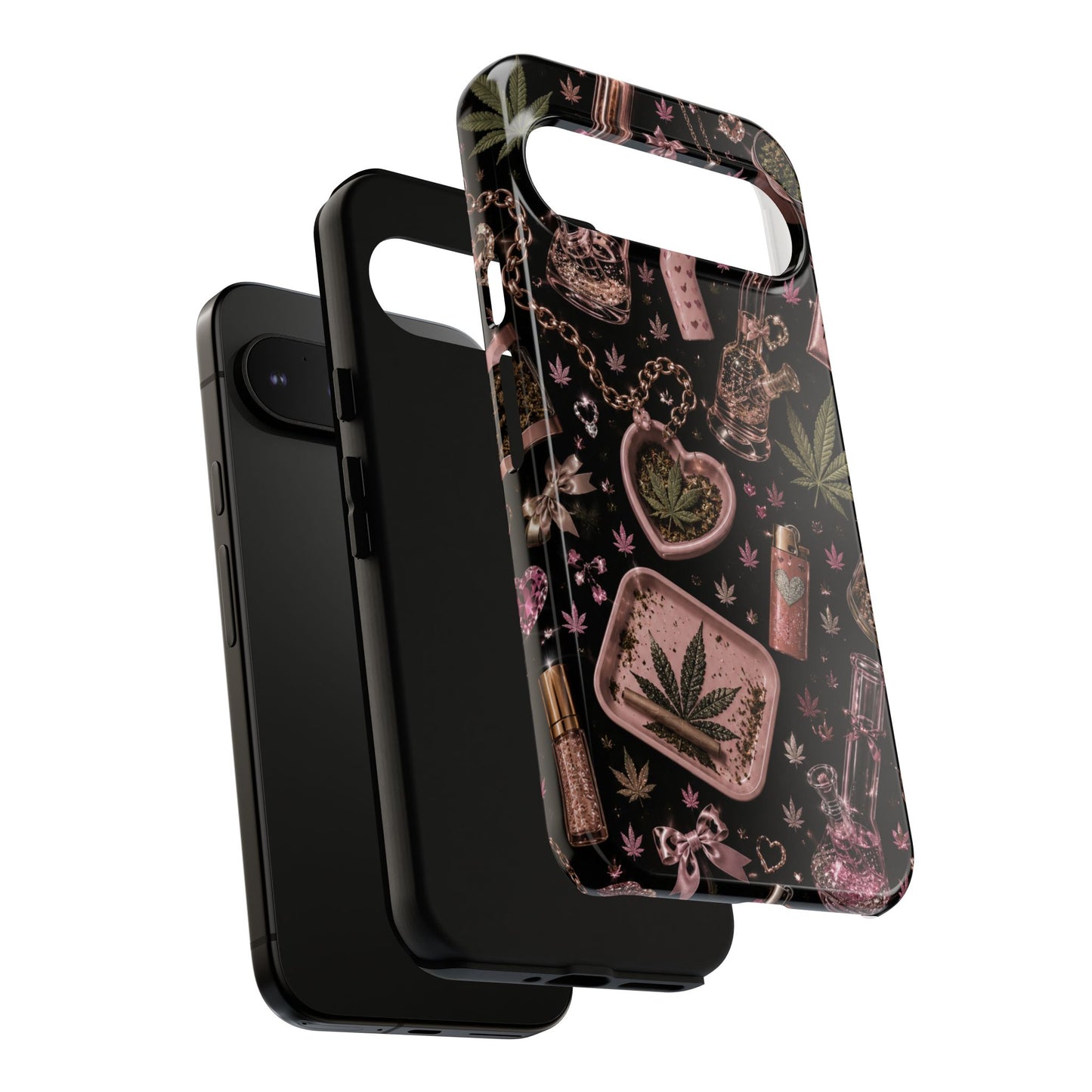 Sunflower Porch Co Pink Cannabis Pattern Tough Case | Weed Leaf Phone Case, Grinder & Lighter Design
