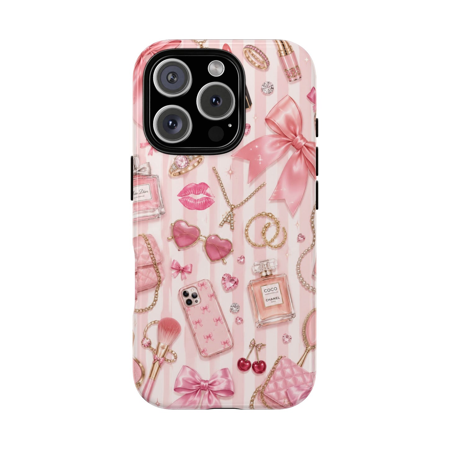 Pink Glam Pattern phone case | Makeup, bows, perfume, lipstick design