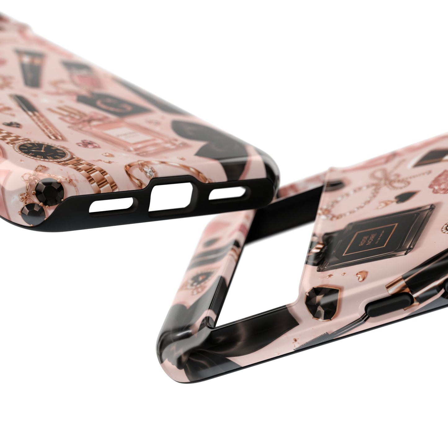 Sunflower Porch Co Glam Makeup Pattern Phone Case | Rose Gold Cosmetics, Perfume, Lipstick