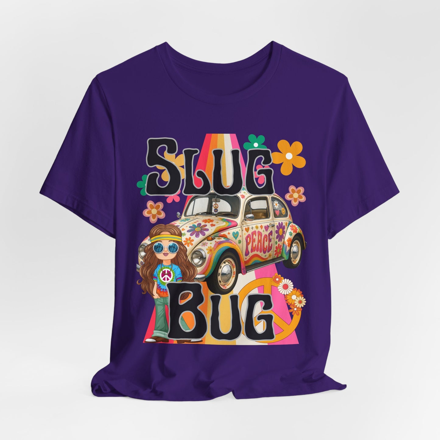SunflowerPorchCo Hippie Peace Beetle Slug Bug Tee | Retro VW Bug, Flower Power Design