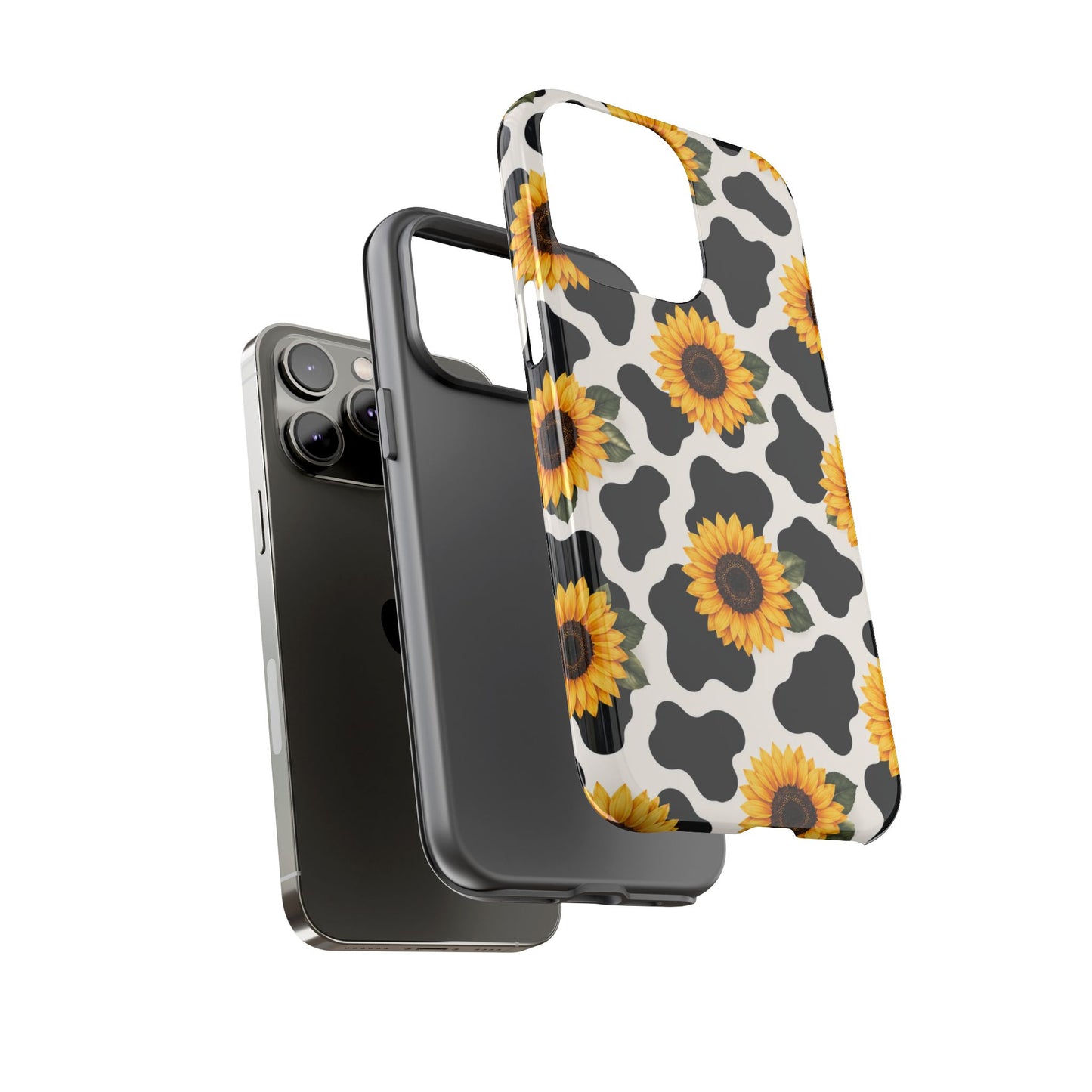 Sunflower Cow Print Tough Case | Phone Case, Floral Farm Animal Pattern