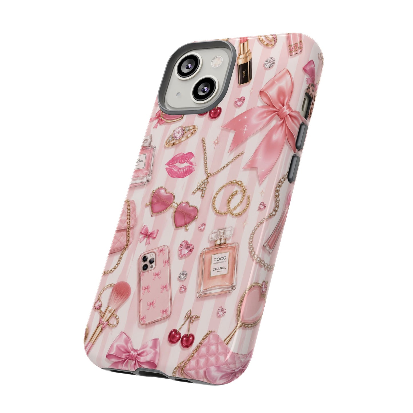 Pink Glam Pattern phone case | Makeup, bows, perfume, lipstick design