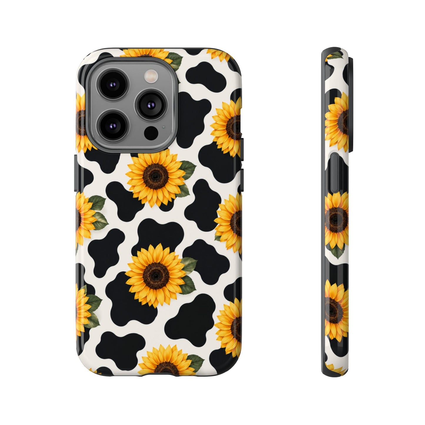 Sunflower Cow Print Tough Case | Phone Case, Floral Farm Animal Pattern