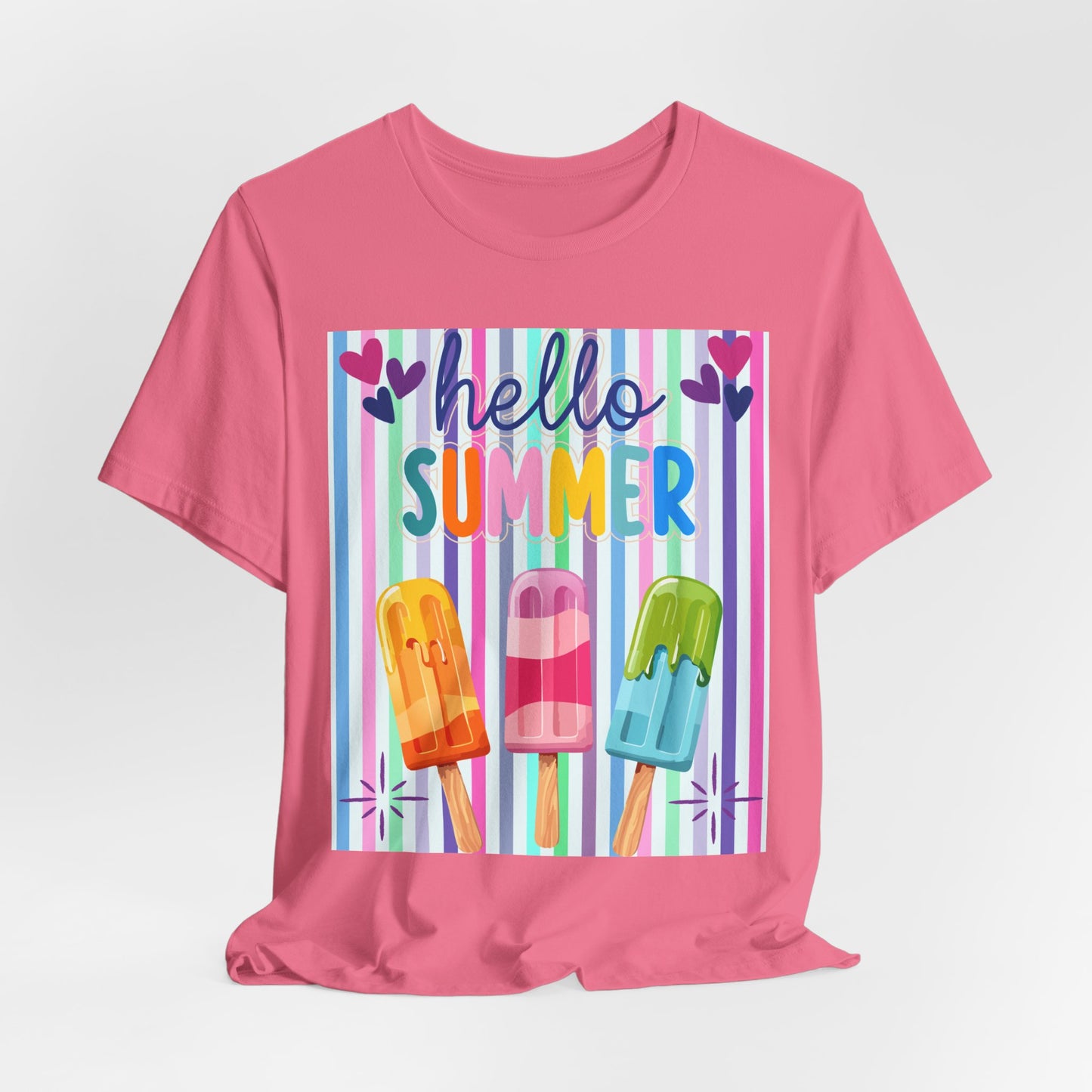 Sunflower Porch Co Hello Summer Popsicles T-Shirt | Colorful Stripes, Cute Ice Cream Design
