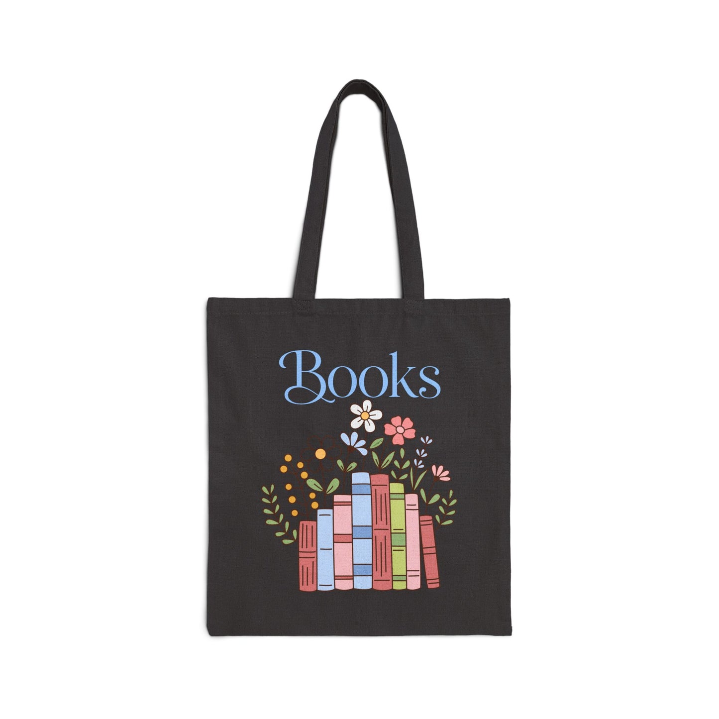 Floral Books Stack Tote Bag | Booklover Canvas Tote, Reading Library Illustration