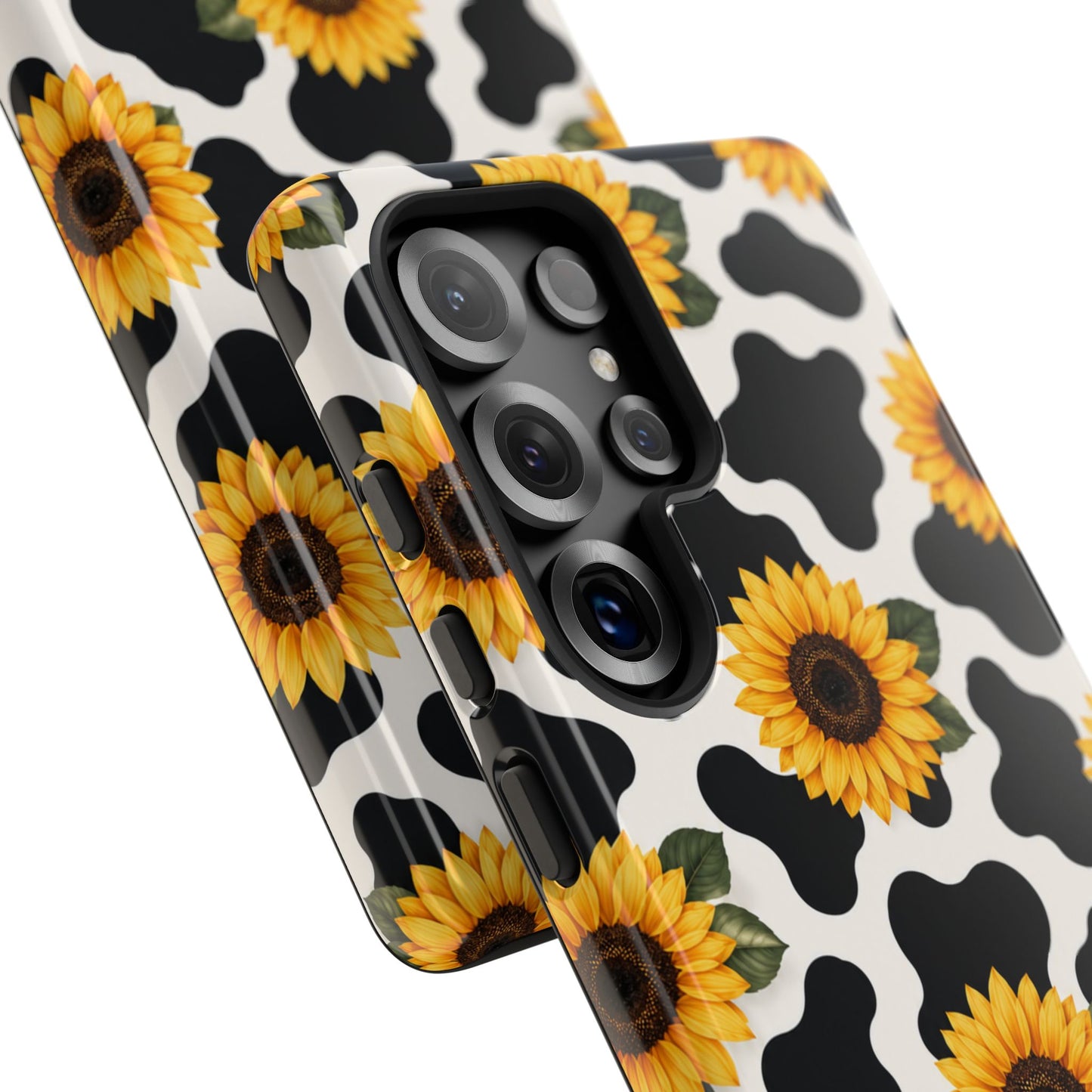 Sunflower Cow Print Tough Case | Phone Case, Floral Farm Animal Pattern