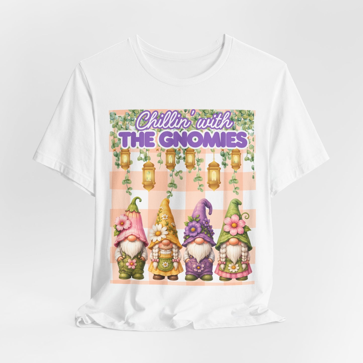 SunflowerPorchCo Chillin with the Gnomes T-Shirt | Gnome Garden Tee, Floral Gnome Design