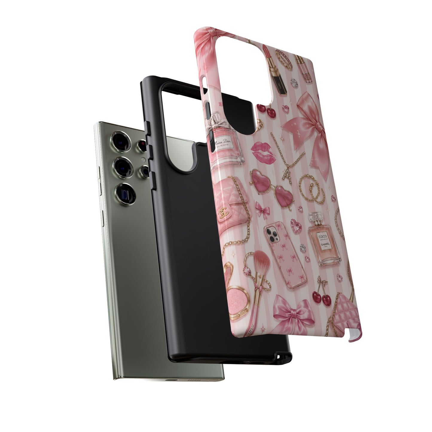 Pink Glam Pattern phone case | Makeup, bows, perfume, lipstick design
