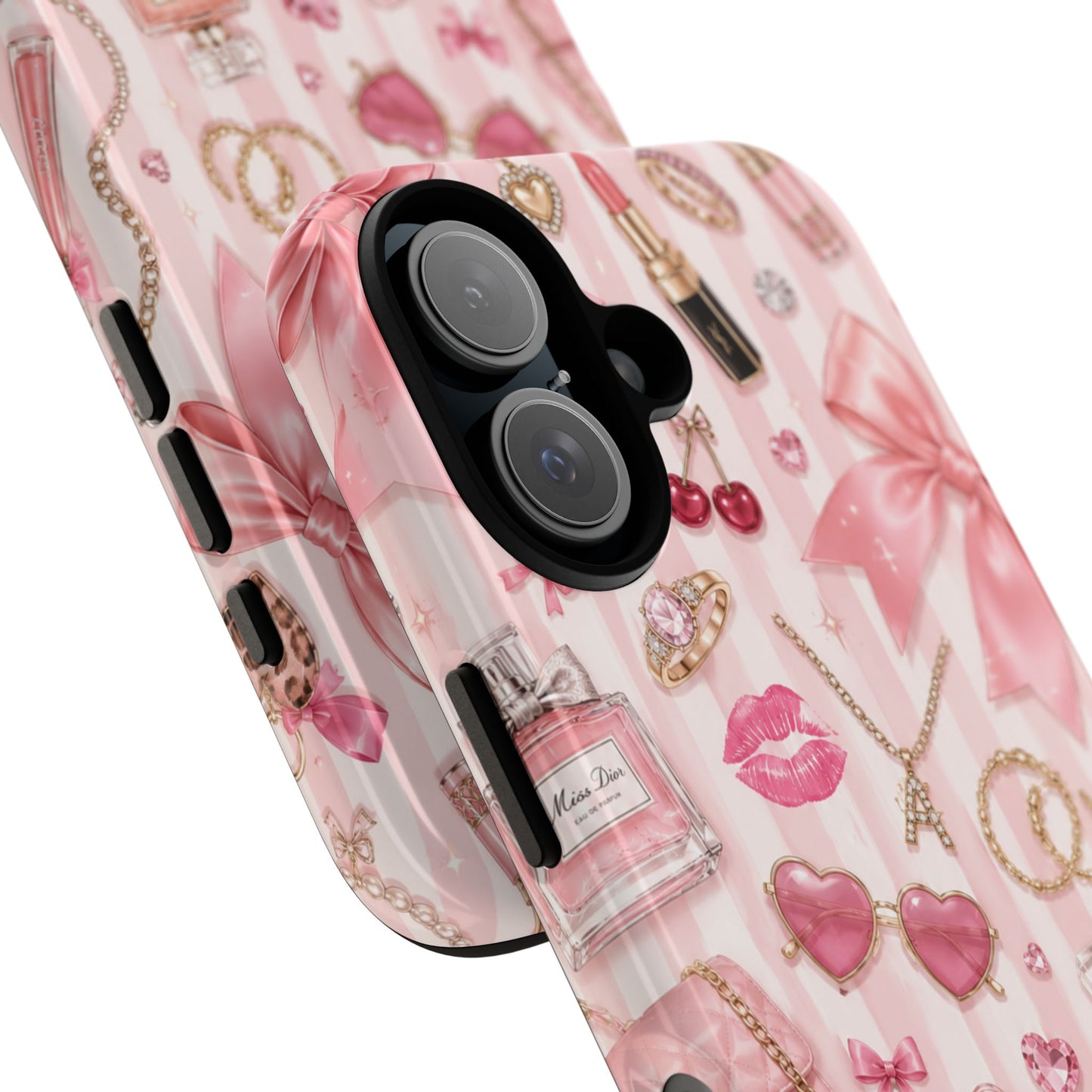 Pink Glam Pattern phone case | Makeup, bows, perfume, lipstick design