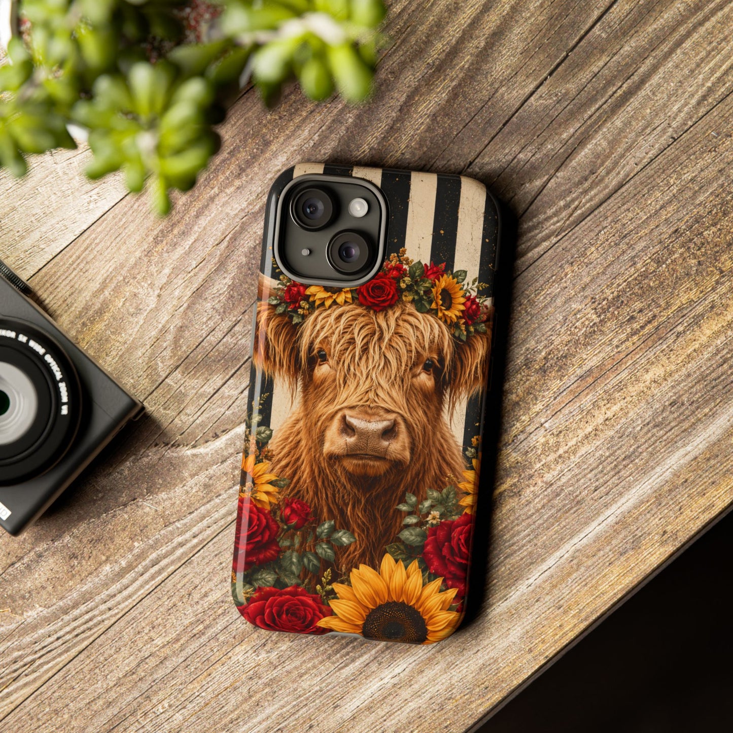 Sunflower Porch Co Highland Cow Floral Crown phone case | Tough Cases