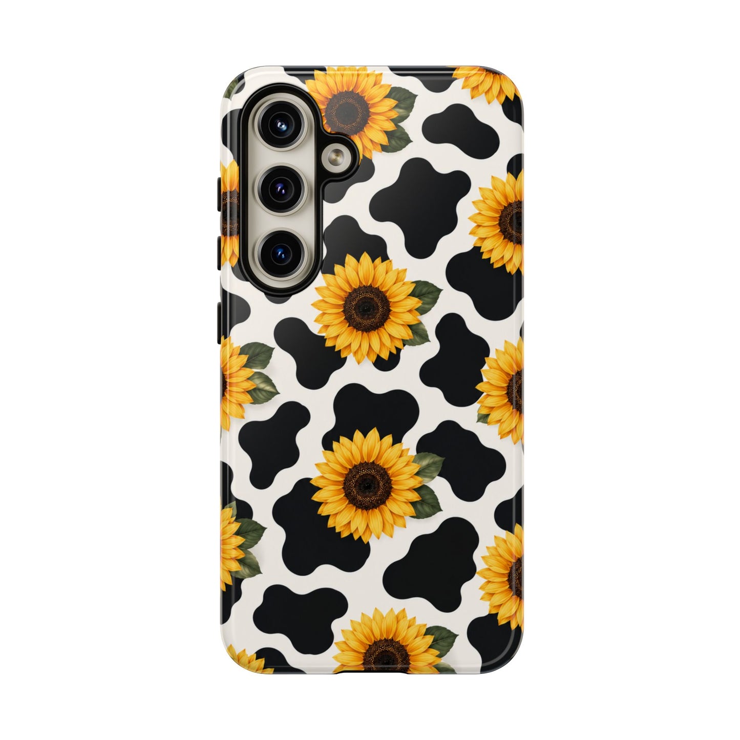 Sunflower Cow Print Tough Case | Phone Case, Floral Farm Animal Pattern