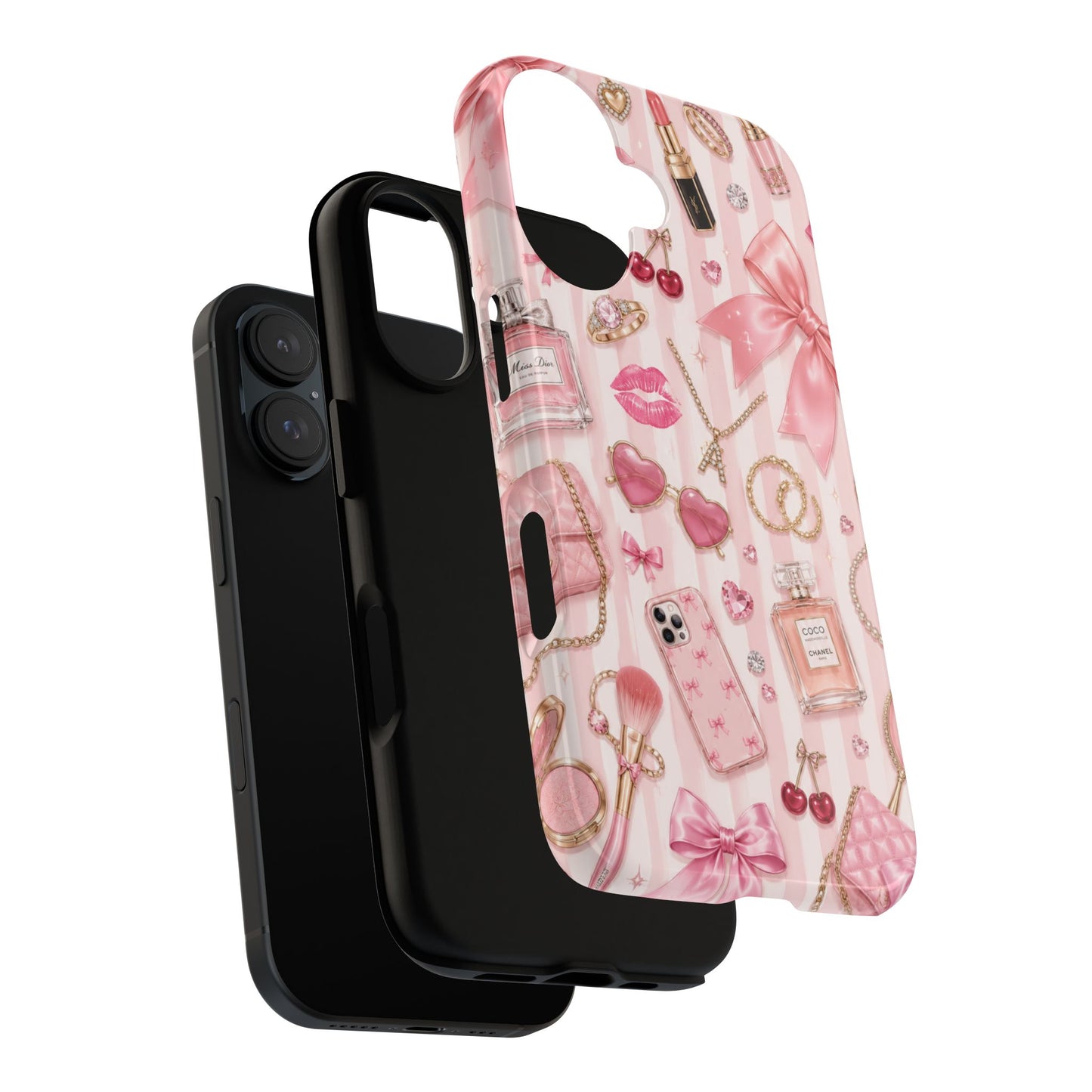 Pink Glam Pattern phone case | Makeup, bows, perfume, lipstick design