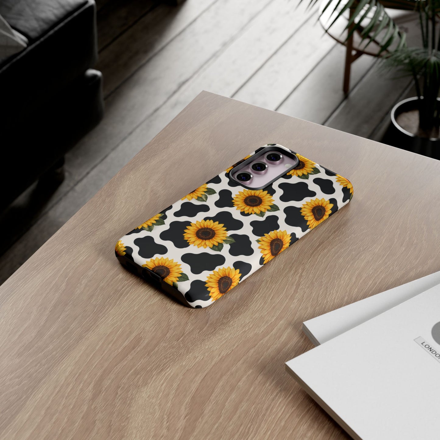 Sunflower Cow Print Tough Case | Phone Case, Floral Farm Animal Pattern