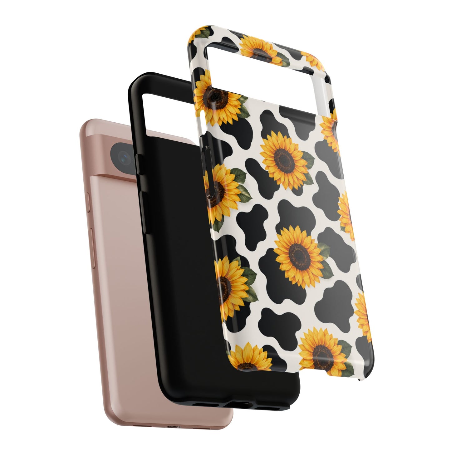 Sunflower Cow Print Tough Case | Phone Case, Floral Farm Animal Pattern