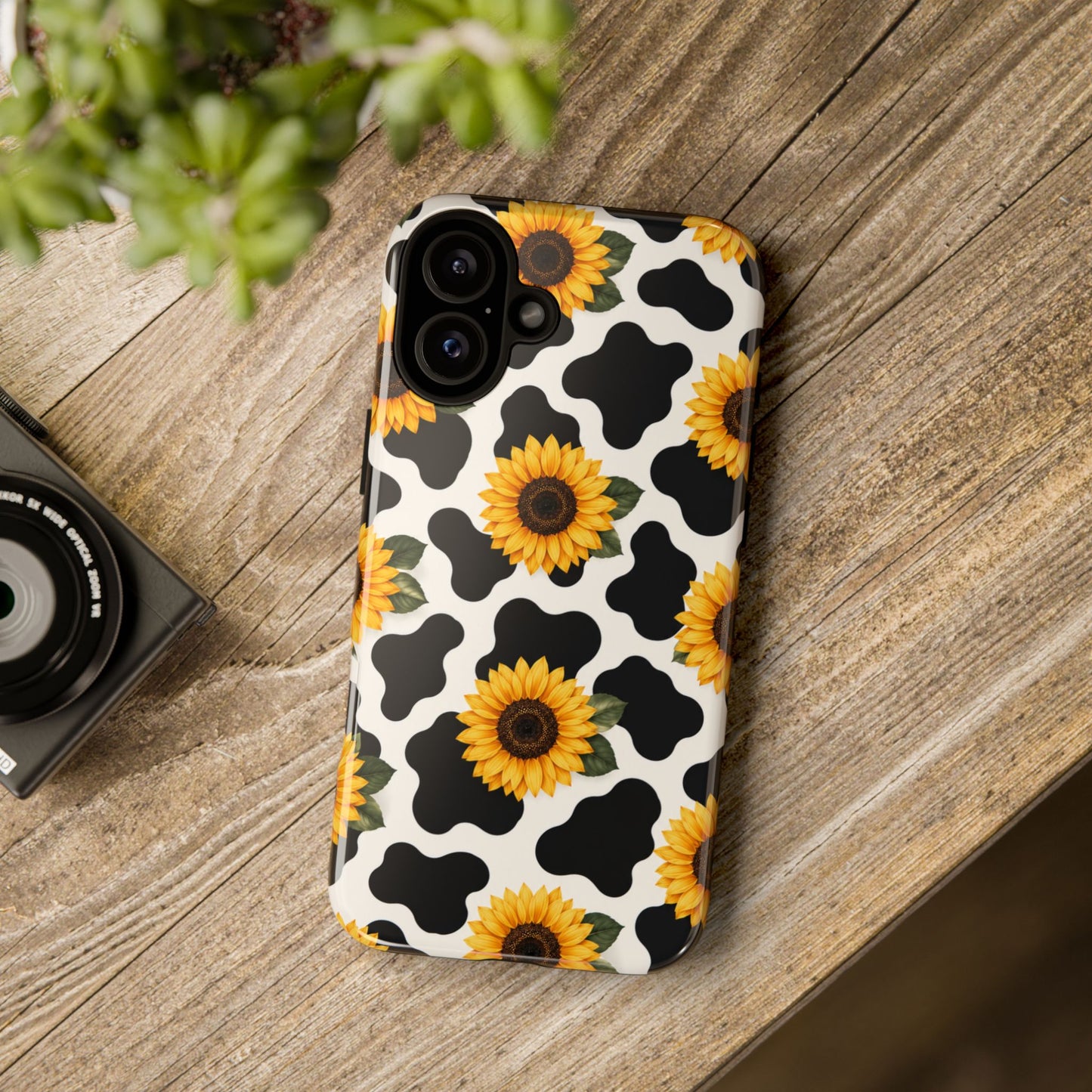 Sunflower Cow Print Tough Case | Phone Case, Floral Farm Animal Pattern