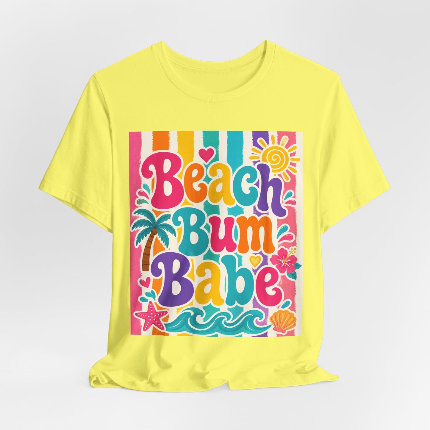 Sunflower Porch Co. Beach Bum Babe T-Shirt — Colorful Retro Tropical Summer Tee