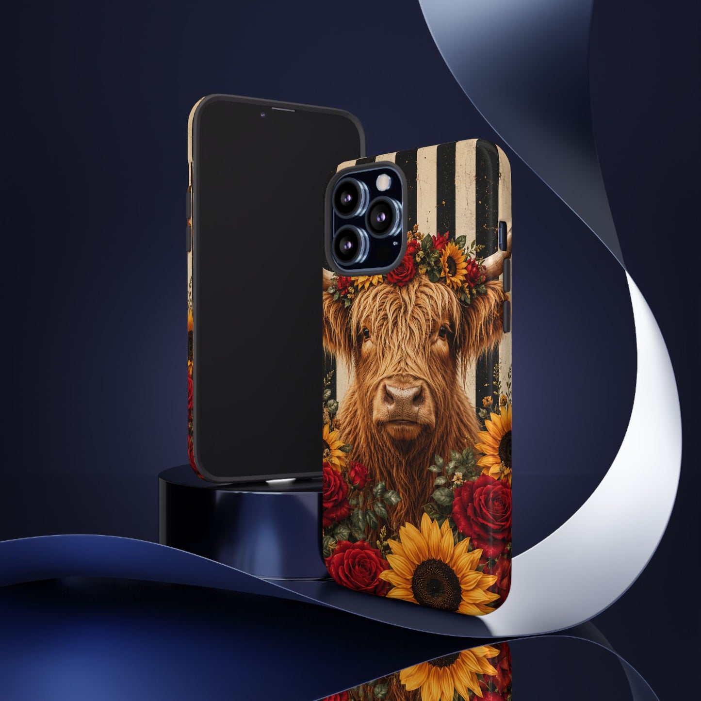 Sunflower Porch Co Highland Cow Floral Crown phone case | Tough Cases