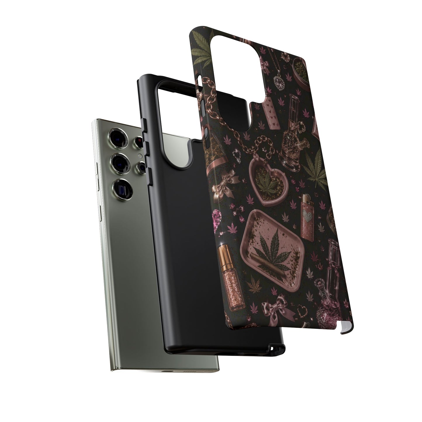 Sunflower Porch Co Pink Cannabis Pattern Tough Case | Weed Leaf Phone Case, Grinder & Lighter Design