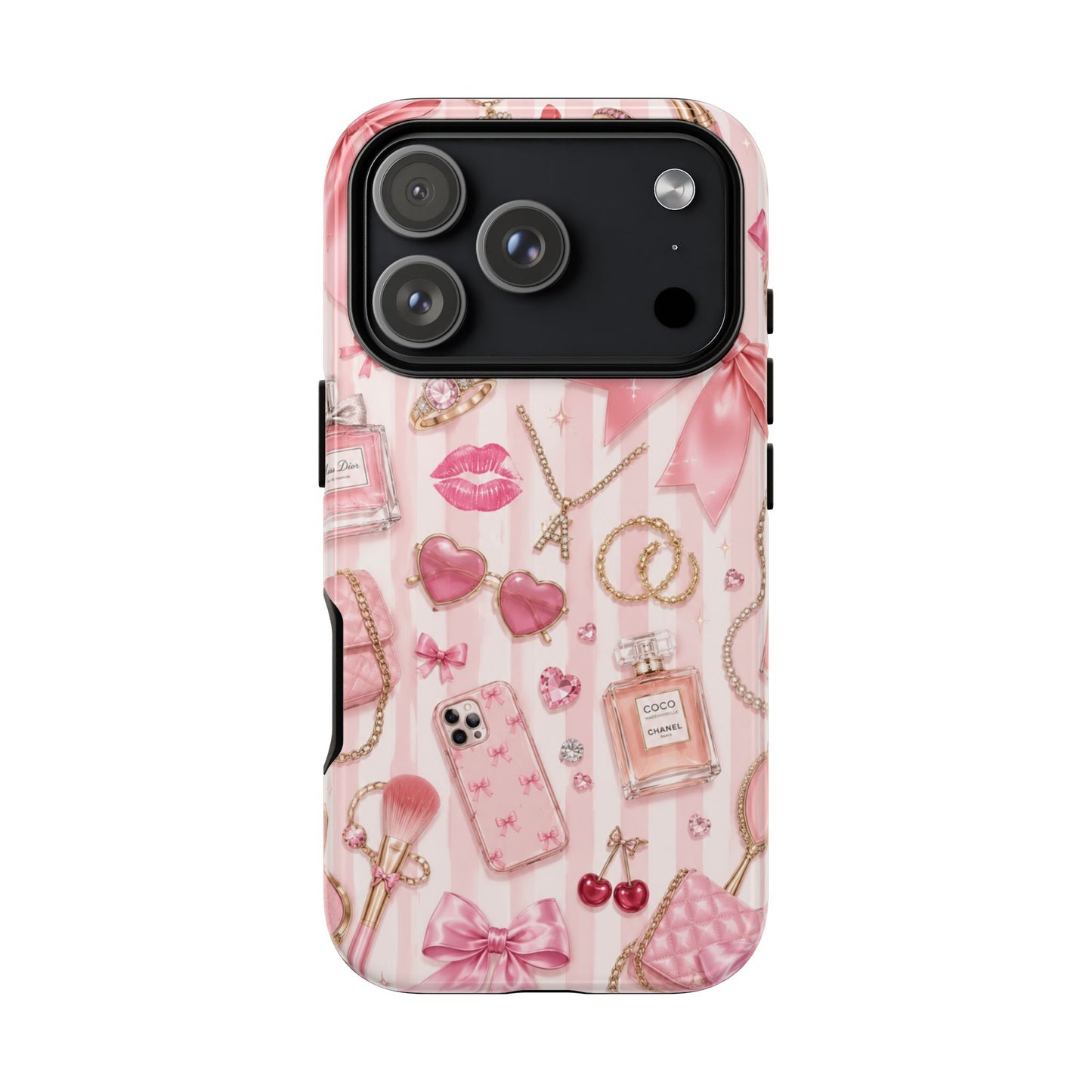 Pink Glam Pattern phone case | Makeup, bows, perfume, lipstick design