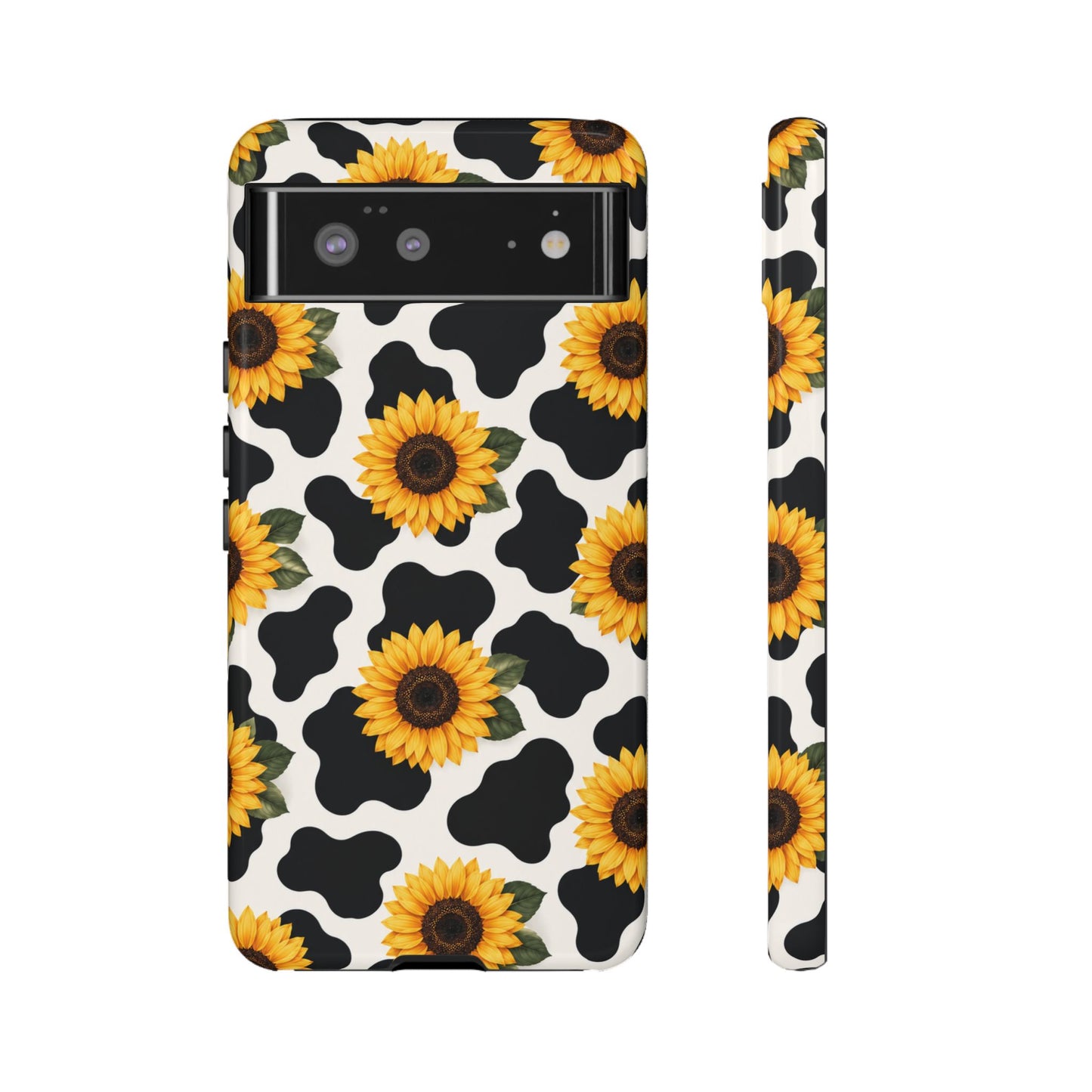 Sunflower Cow Print Tough Case | Phone Case, Floral Farm Animal Pattern
