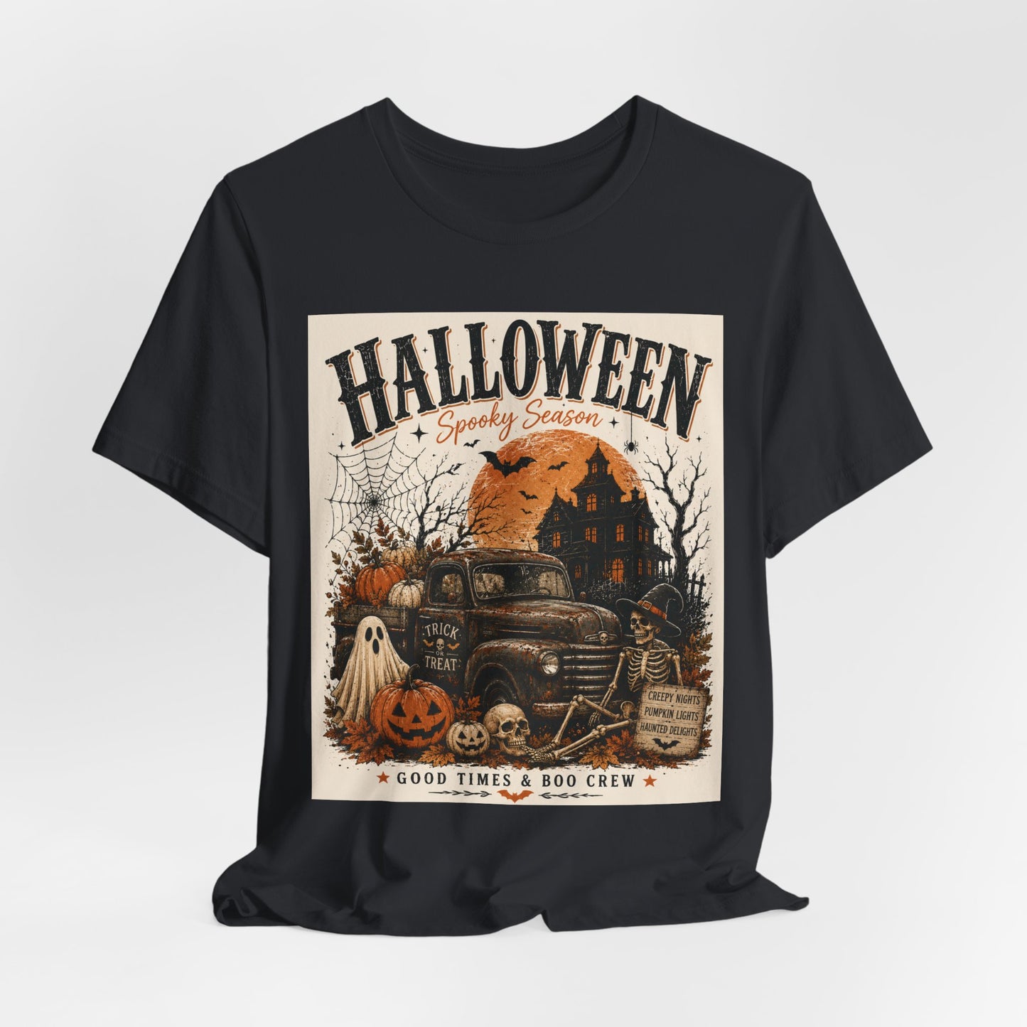 Sunflower Porch Co Halloween Vintage Truck Tee | Spooky Season Pumpkin Ghost Haunted House