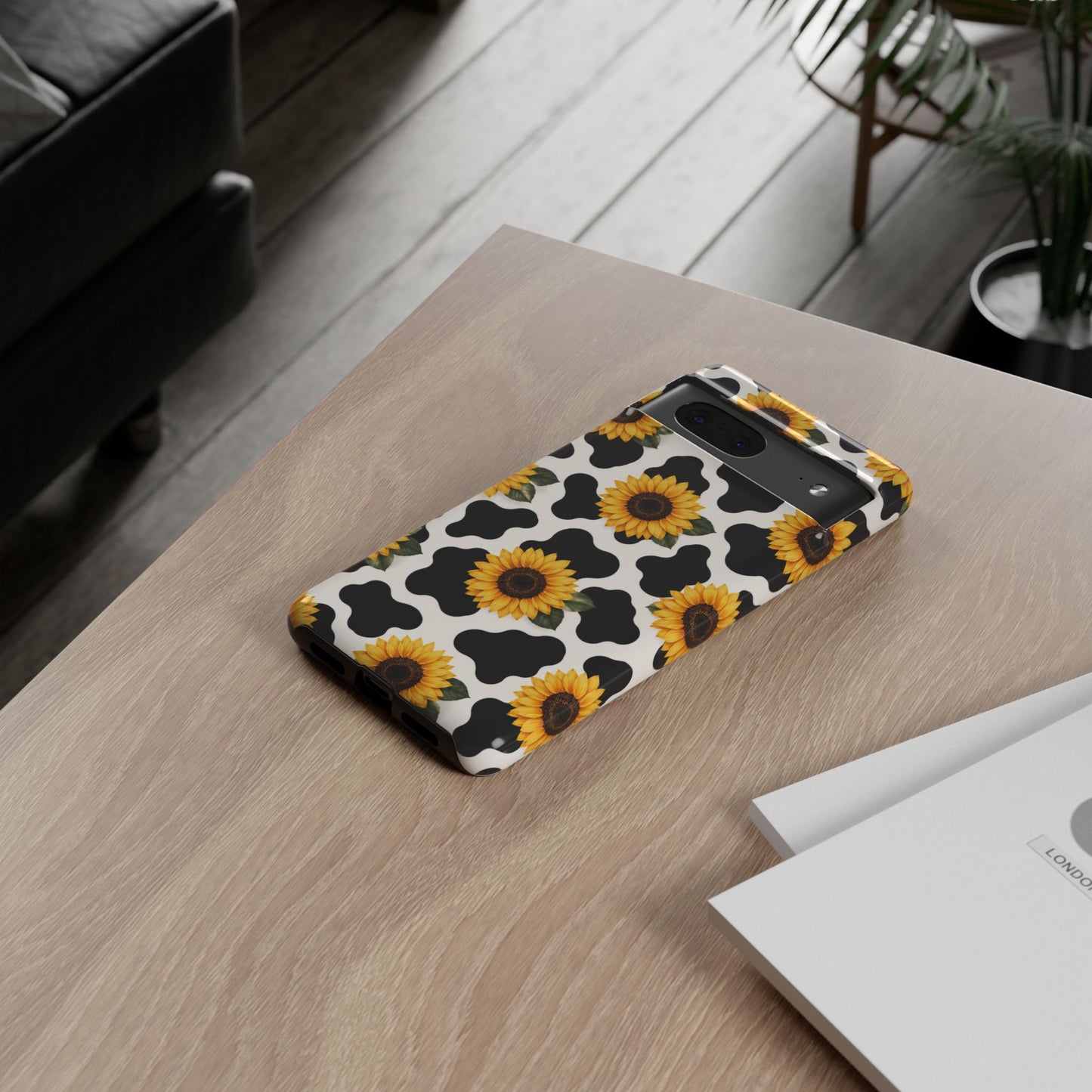Sunflower Cow Print Tough Case | Phone Case, Floral Farm Animal Pattern