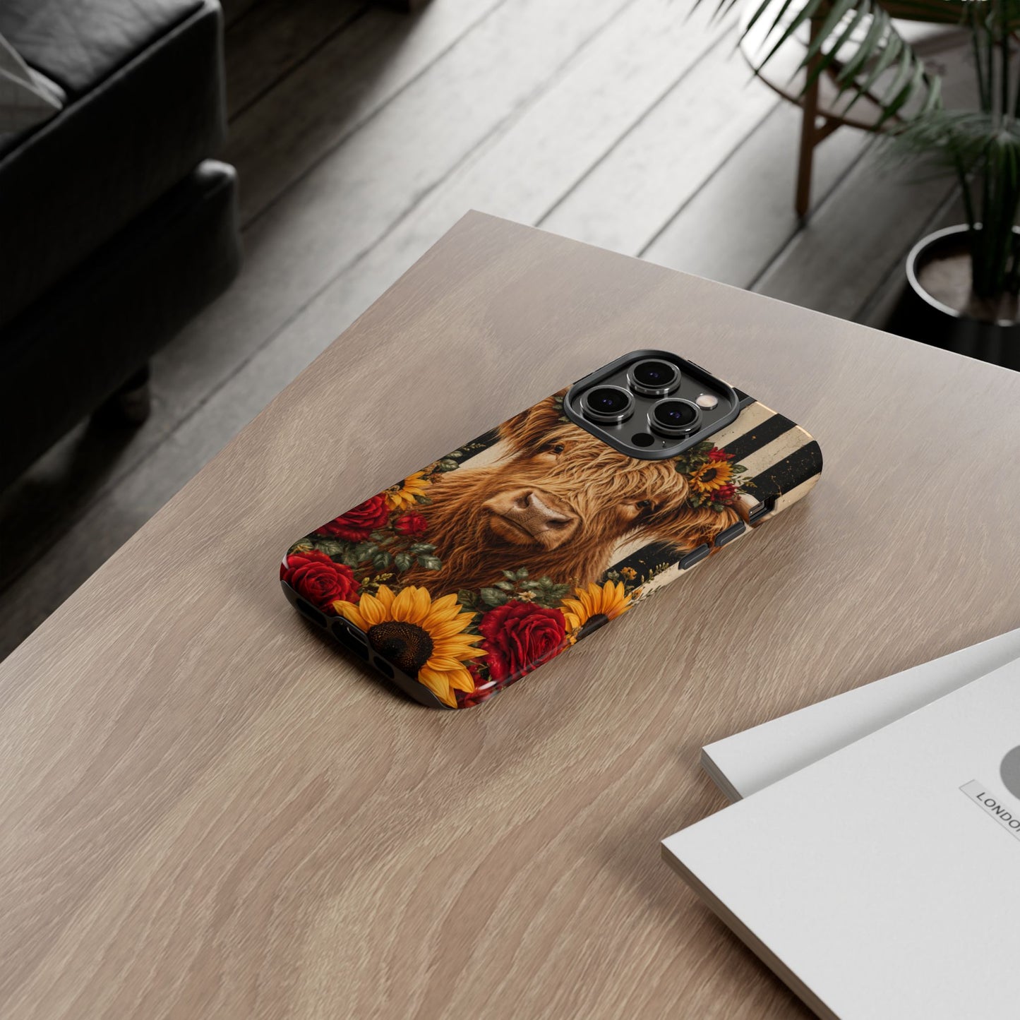 Sunflower Porch Co Highland Cow Floral Crown phone case | Tough Cases