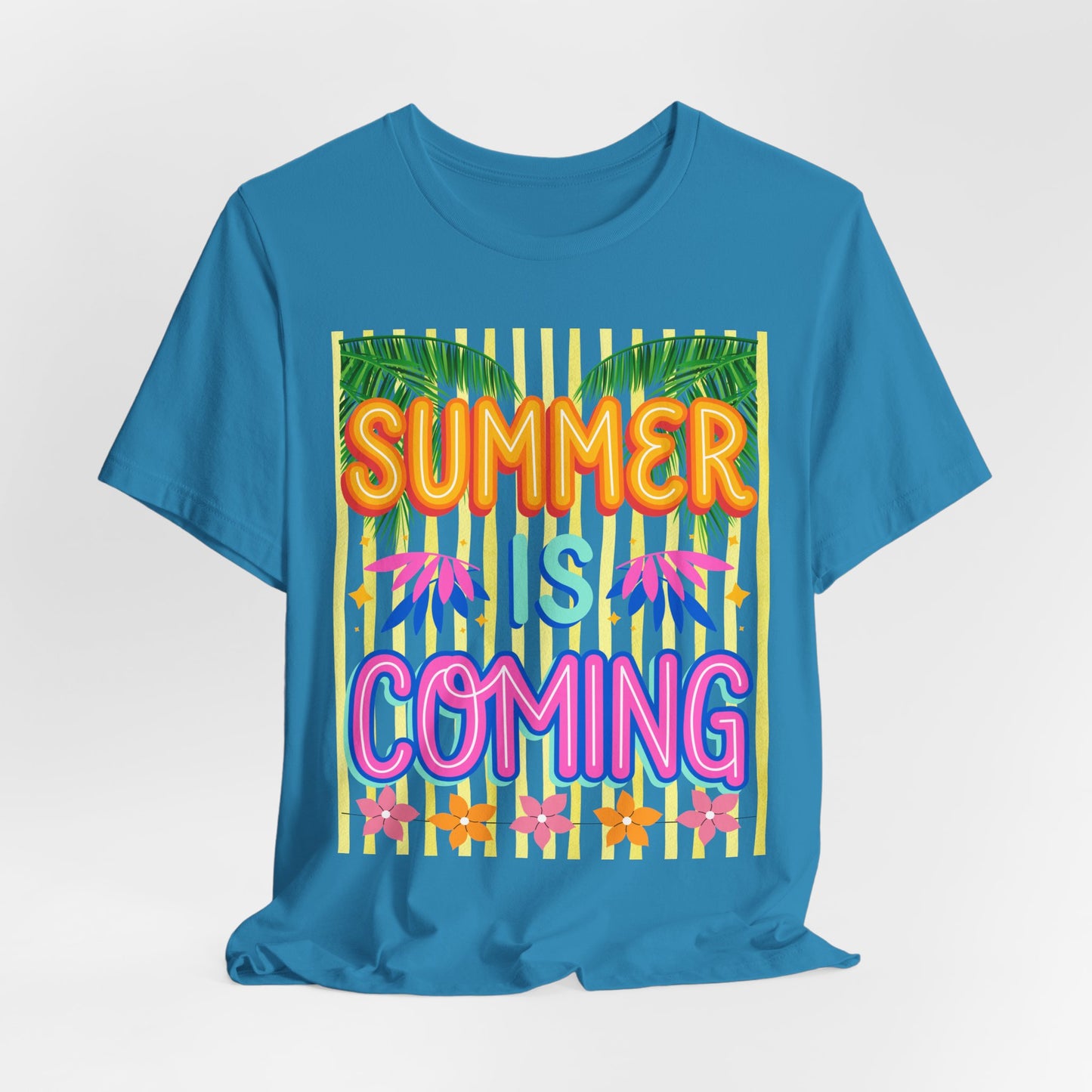 SunflowerPorchCo Summer Is Coming T-Shirt | Tropical Palm Flowers Tee