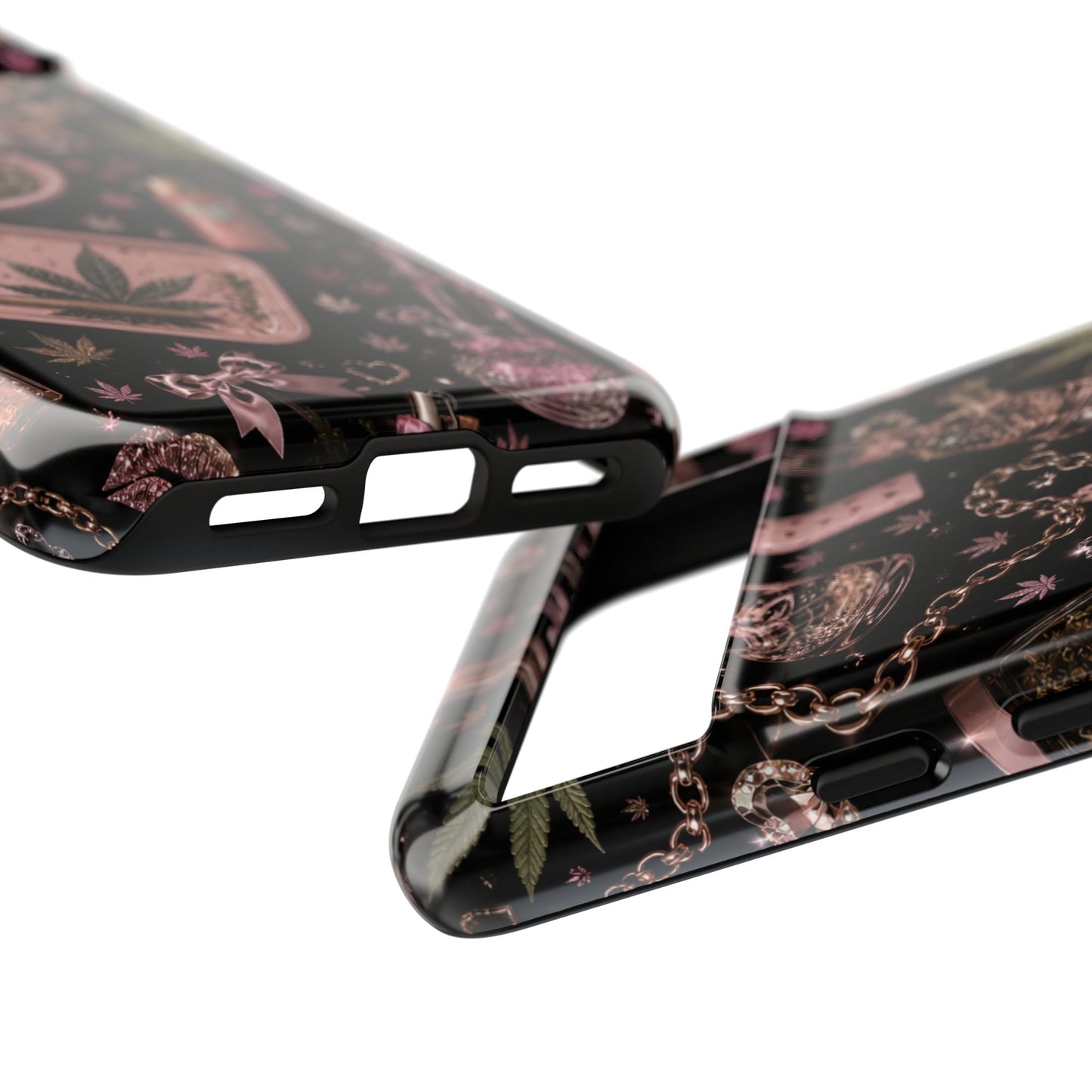 Sunflower Porch Co Pink Cannabis Pattern Tough Case | Weed Leaf Phone Case, Grinder & Lighter Design