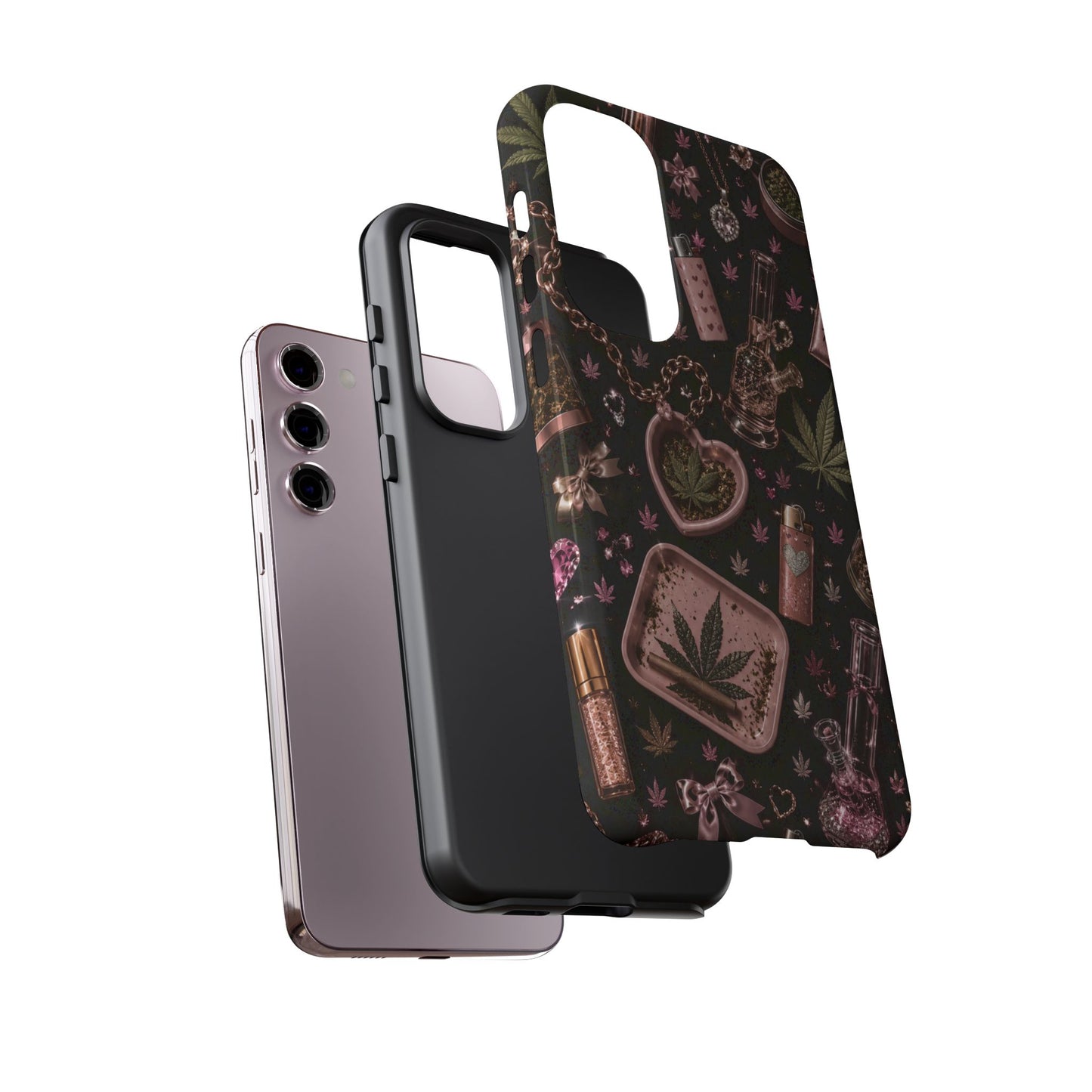 Sunflower Porch Co Pink Cannabis Pattern Tough Case | Weed Leaf Phone Case, Grinder & Lighter Design