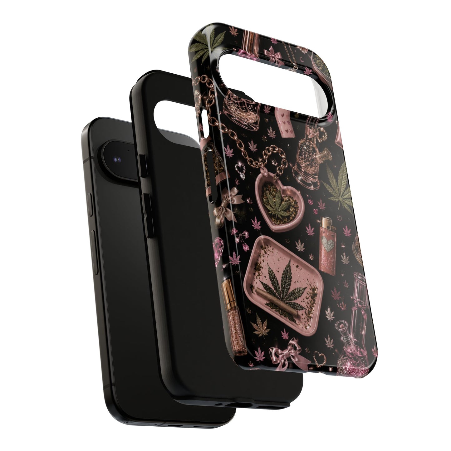 Sunflower Porch Co Pink Cannabis Pattern Tough Case | Weed Leaf Phone Case, Grinder & Lighter Design
