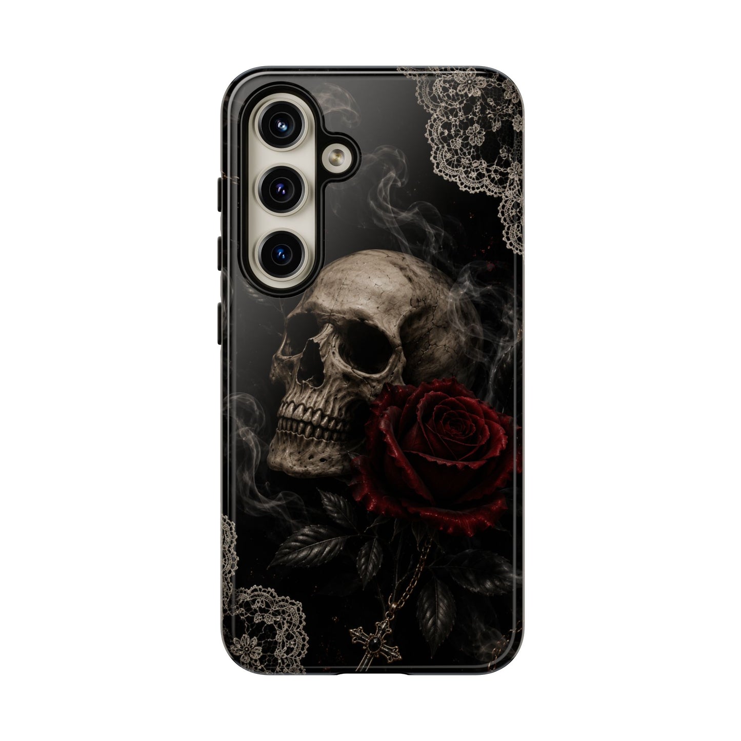 Sunflower Porch Co Skull with Red Rose phone case | Tough Cases
