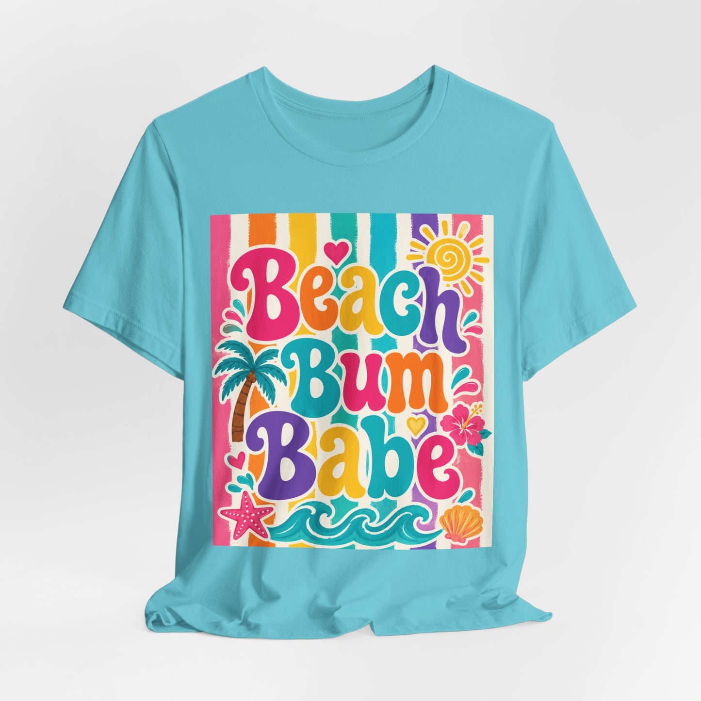 Sunflower Porch Co. Beach Bum Babe T-Shirt — Colorful Retro Tropical Summer Tee