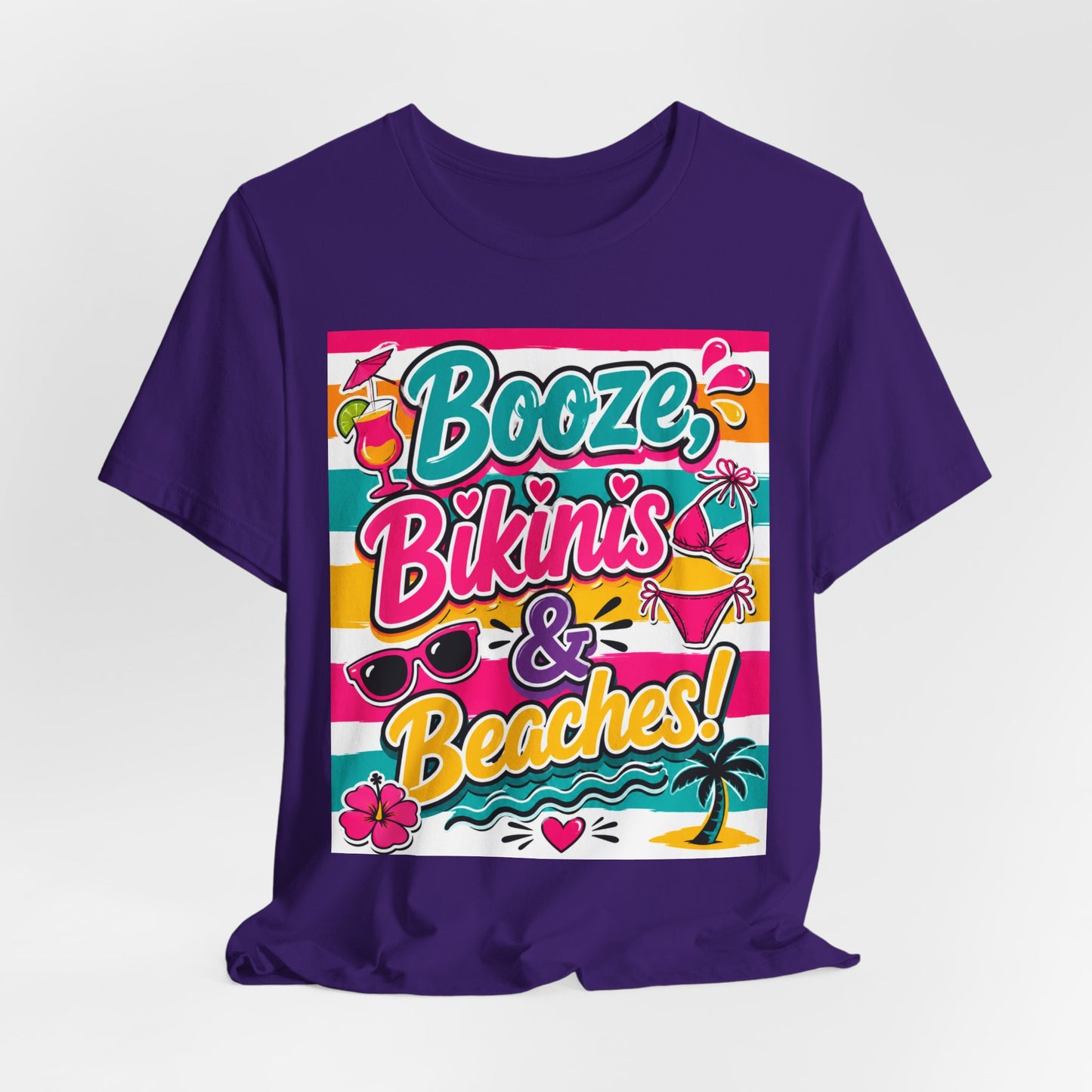 Sunflower Porch Co. Booze Bikinis & Beaches T-Shirt — Summer Beach Party Graphic Tee