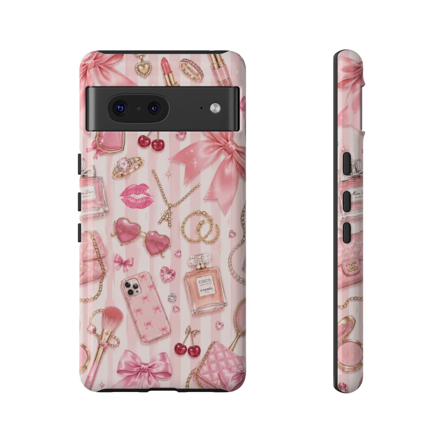 Pink Glam Pattern phone case | Makeup, bows, perfume, lipstick design