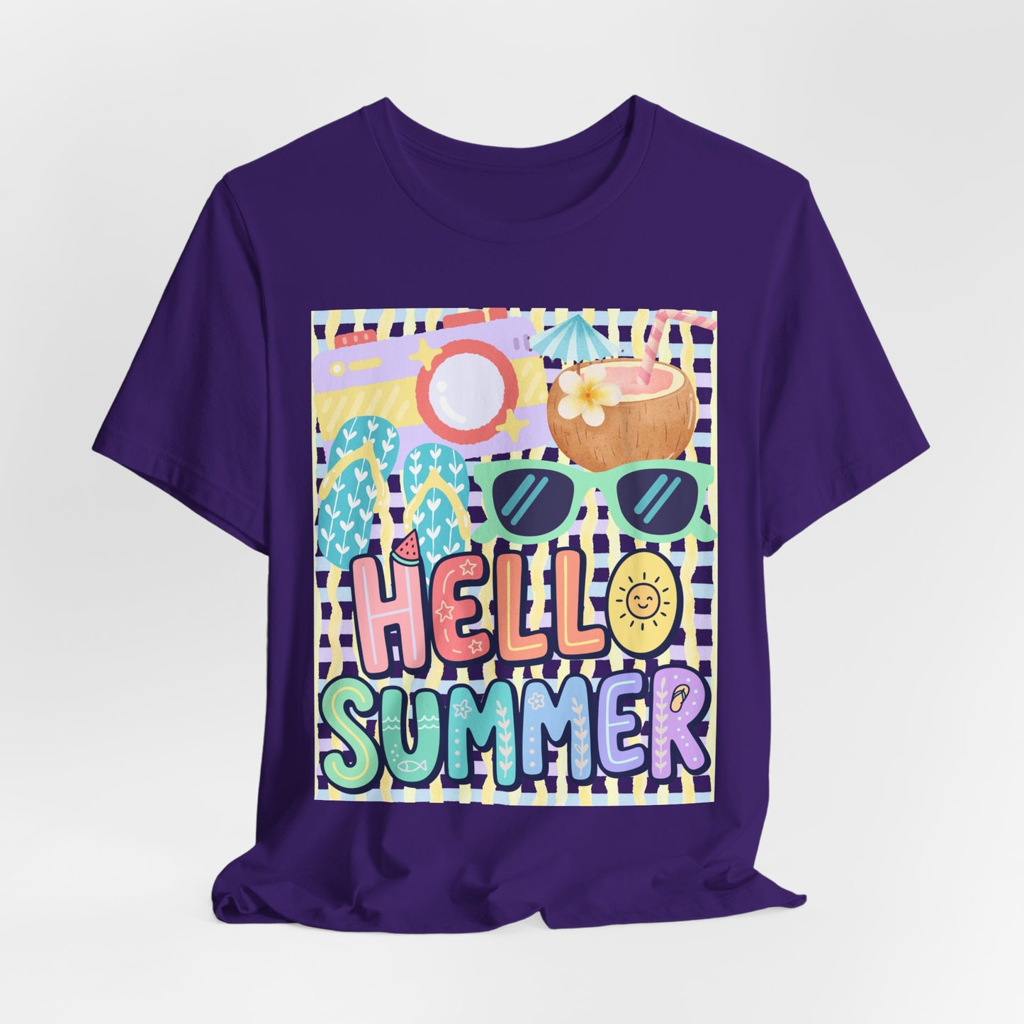 Sunflower Porch Co Hello Summer graphic tee | Summer sunglasses coconut flip flops shirt