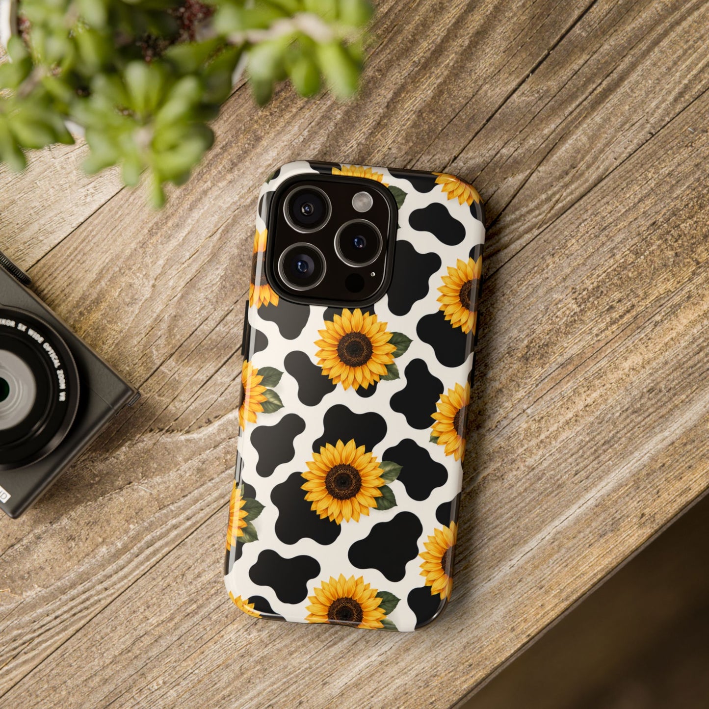 Sunflower Cow Print Tough Case | Phone Case, Floral Farm Animal Pattern