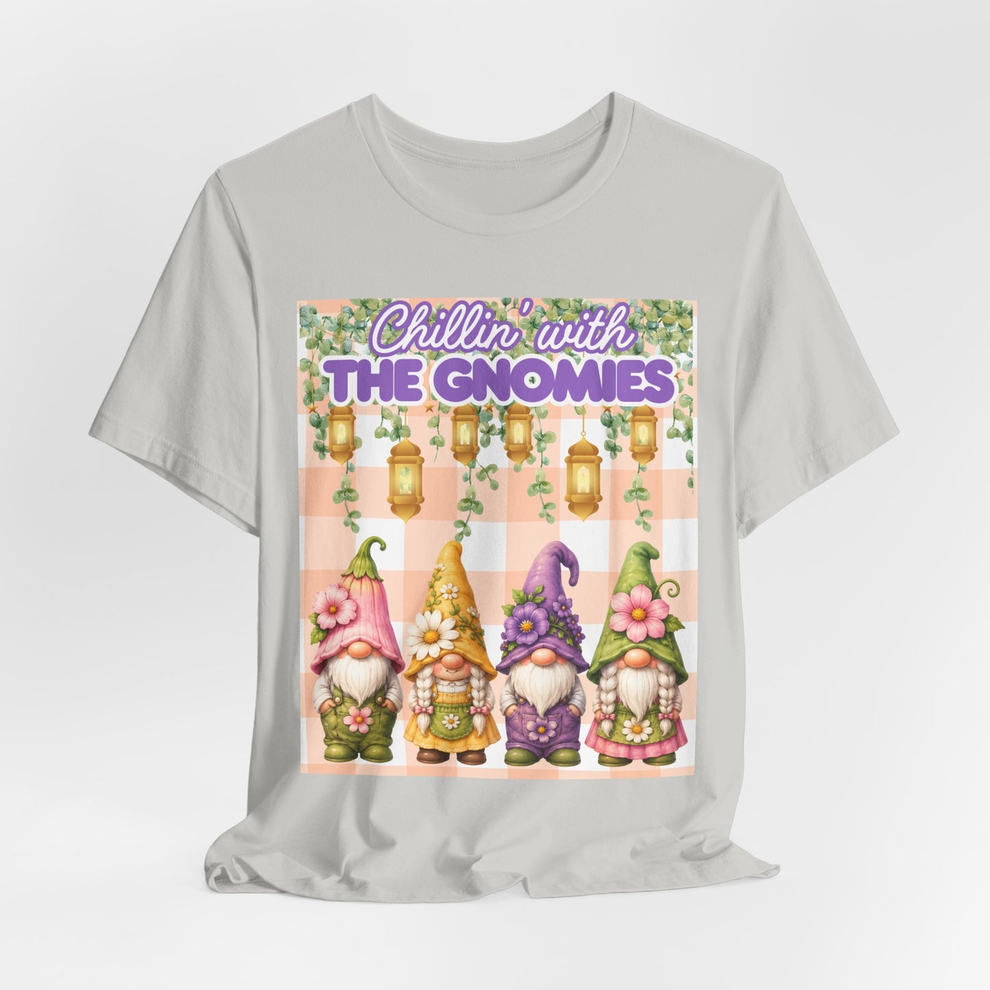 SunflowerPorchCo Chillin with the Gnomes T-Shirt | Gnome Garden Tee, Floral Gnome Design