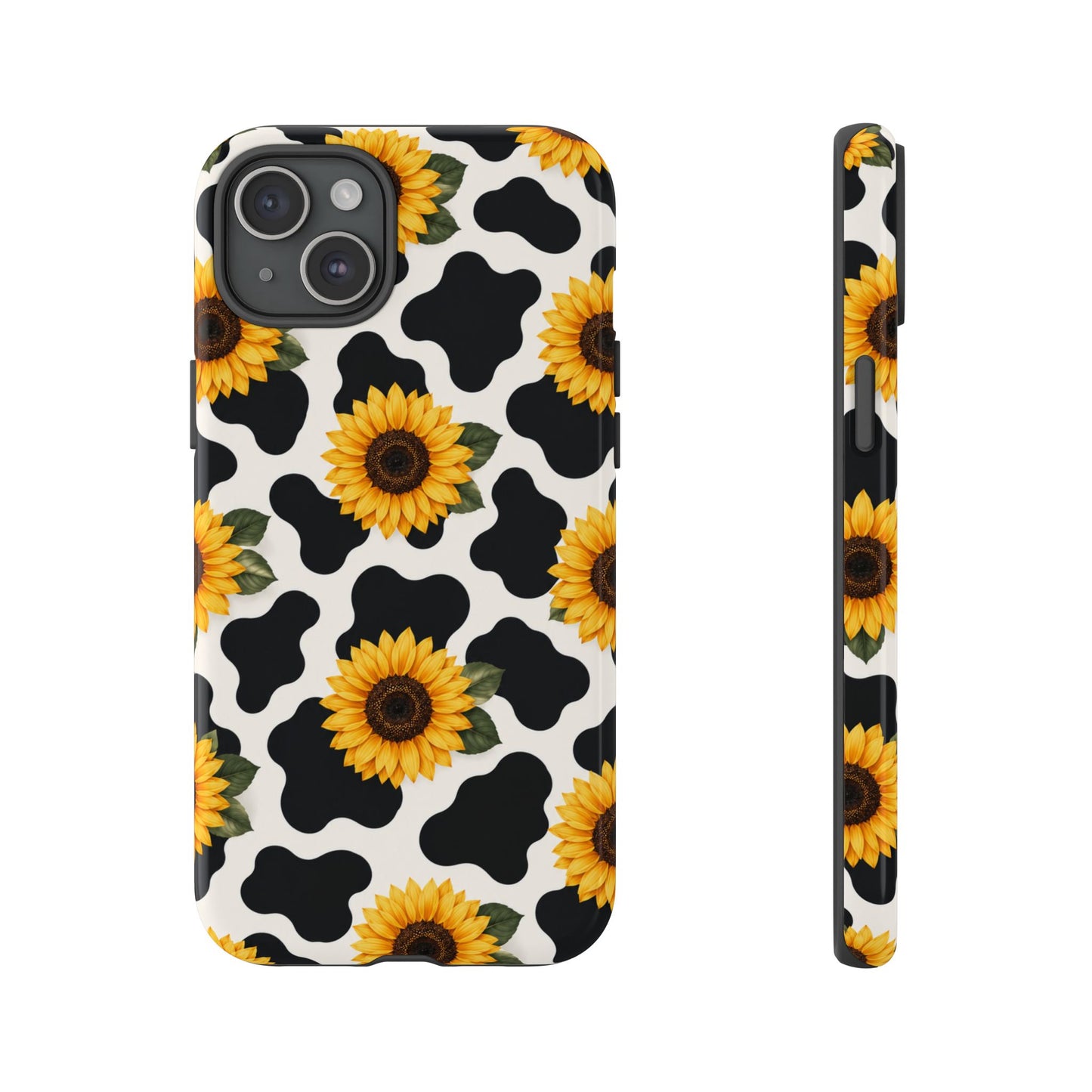 Sunflower Cow Print Tough Case | Phone Case, Floral Farm Animal Pattern