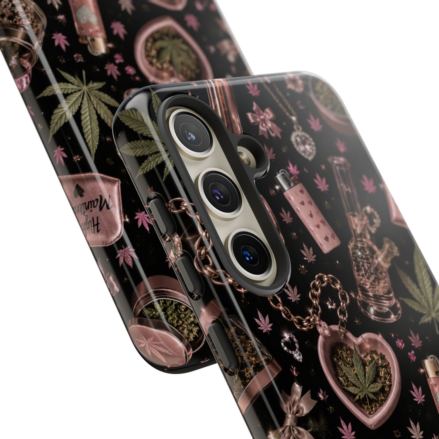 Sunflower Porch Co Pink Cannabis Pattern Tough Case | Weed Leaf Phone Case, Grinder & Lighter Design