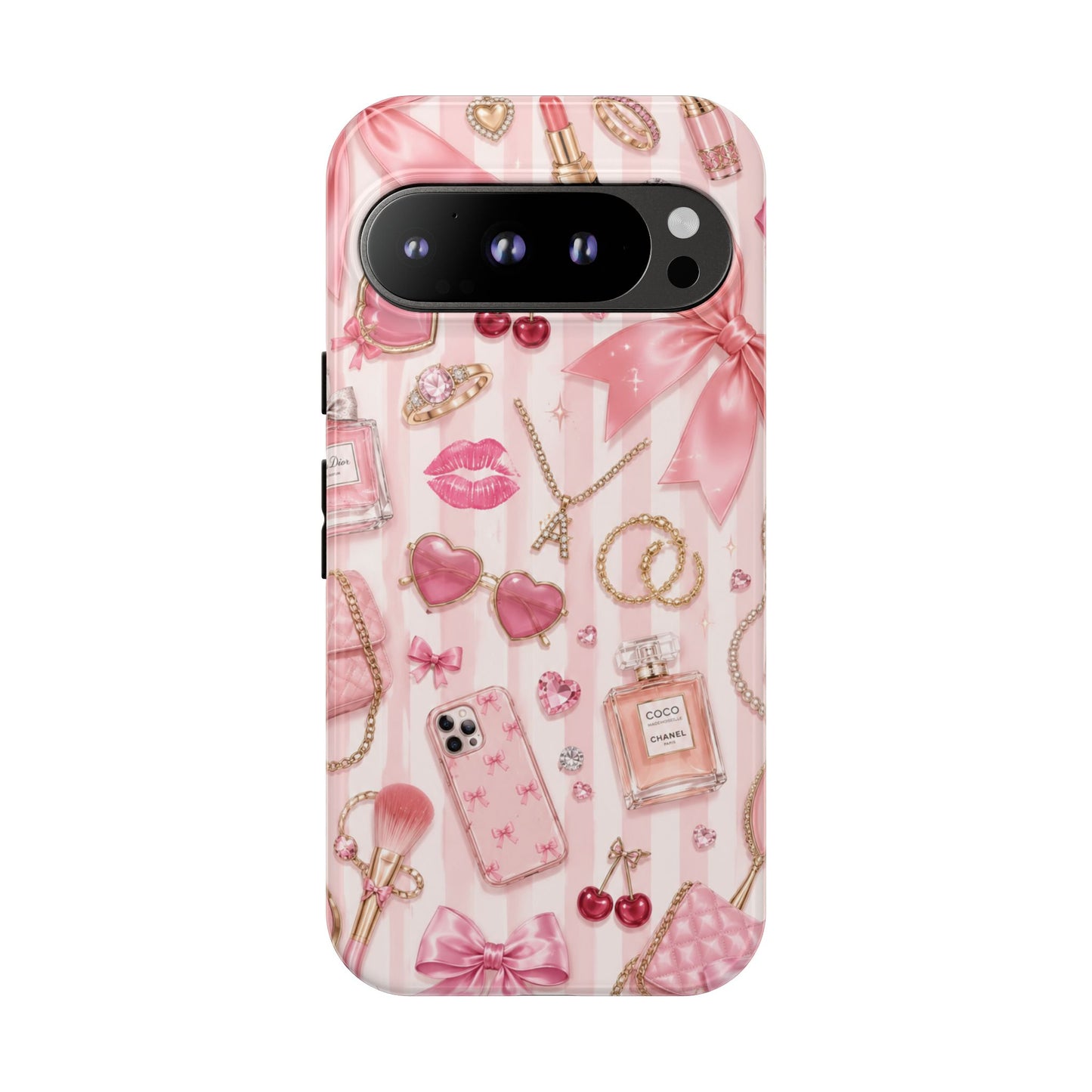 Pink Glam Pattern phone case | Makeup, bows, perfume, lipstick design