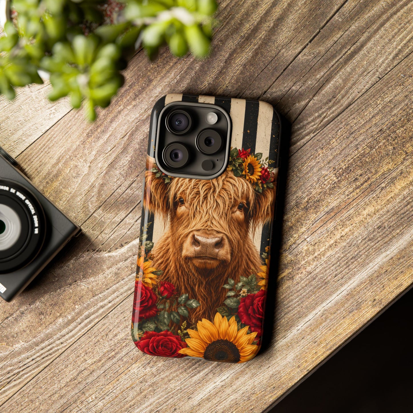 Sunflower Porch Co Highland Cow Floral Crown phone case | Tough Cases
