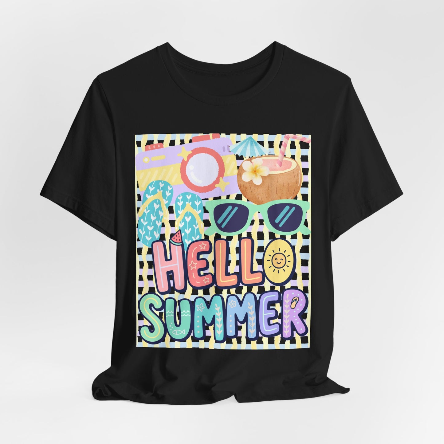 Sunflower Porch Co Hello Summer graphic tee | Summer sunglasses coconut flip flops shirt