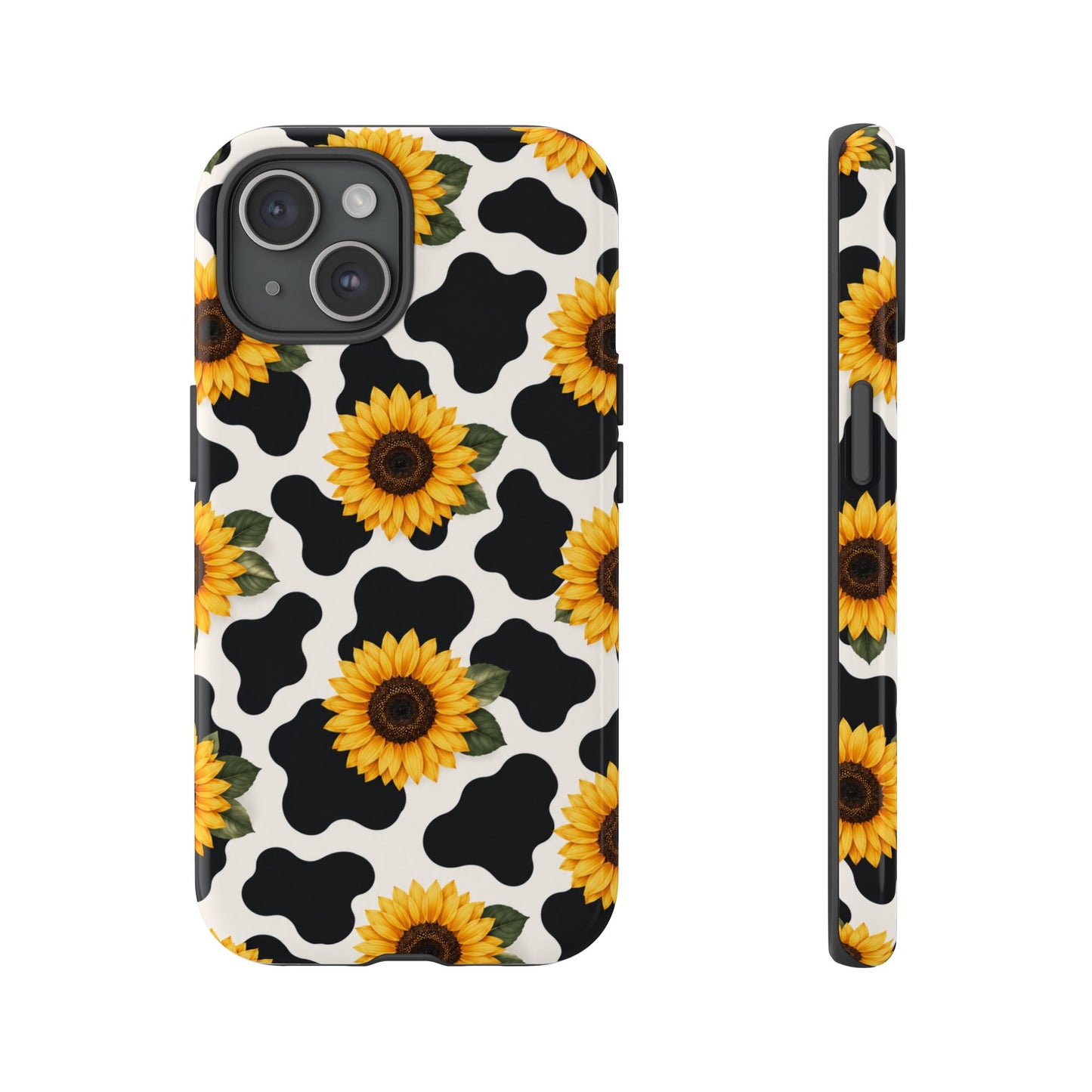 Sunflower Cow Print Tough Case | Phone Case, Floral Farm Animal Pattern