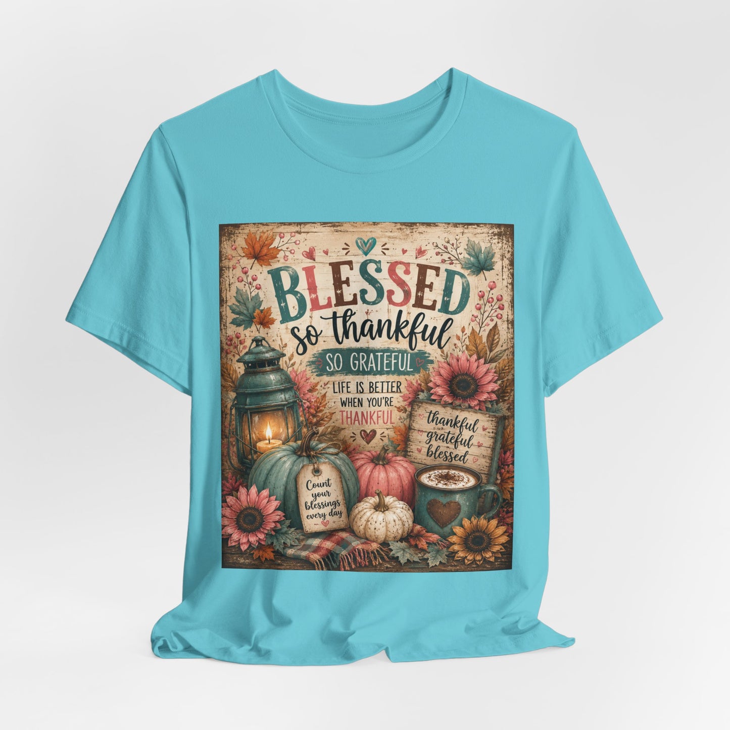 Sunflower Porch Co Blessed So Thankful Thanksgiving Tee | Fall Pumpkin Sunflower Tee