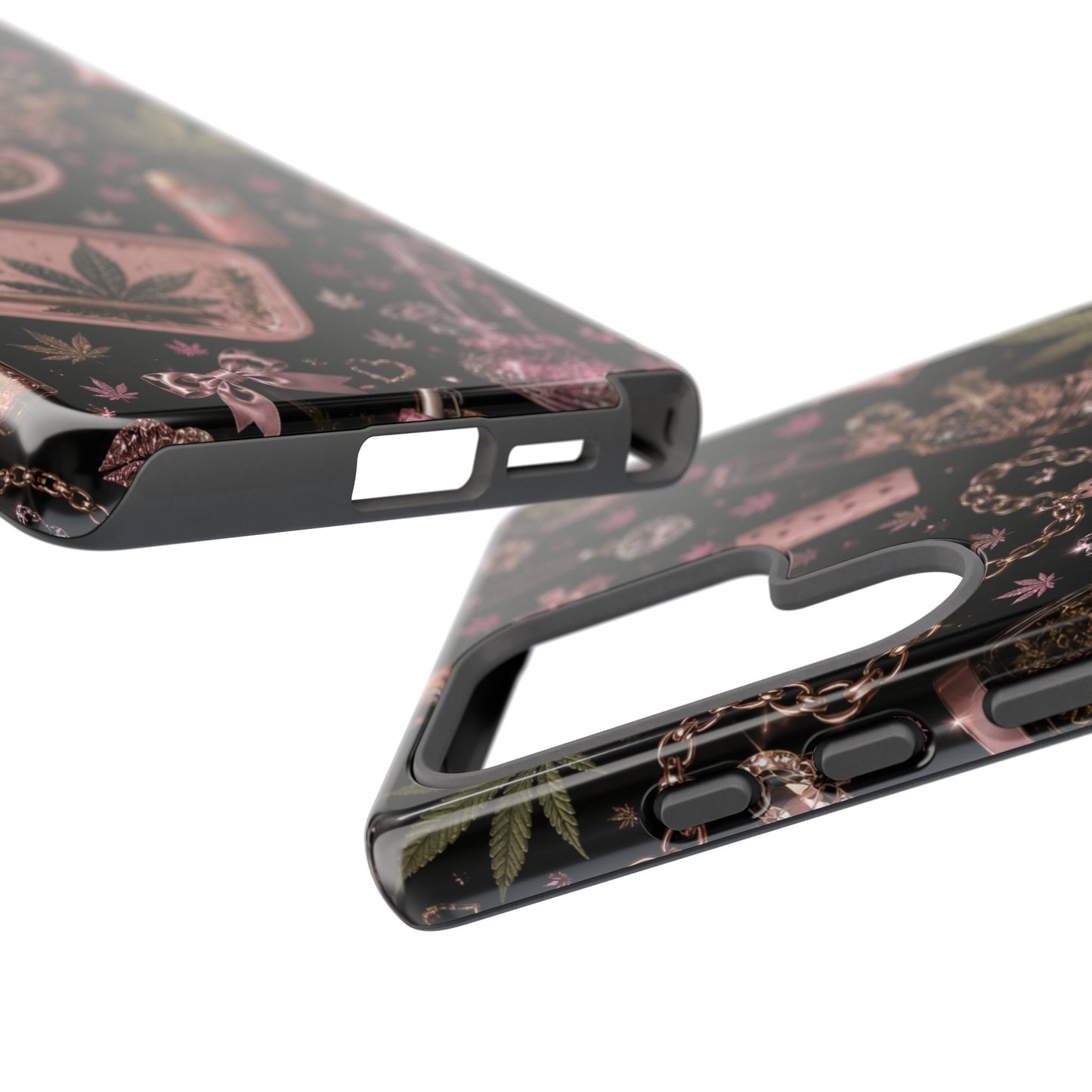 Sunflower Porch Co Pink Cannabis Pattern Tough Case | Weed Leaf Phone Case, Grinder & Lighter Design