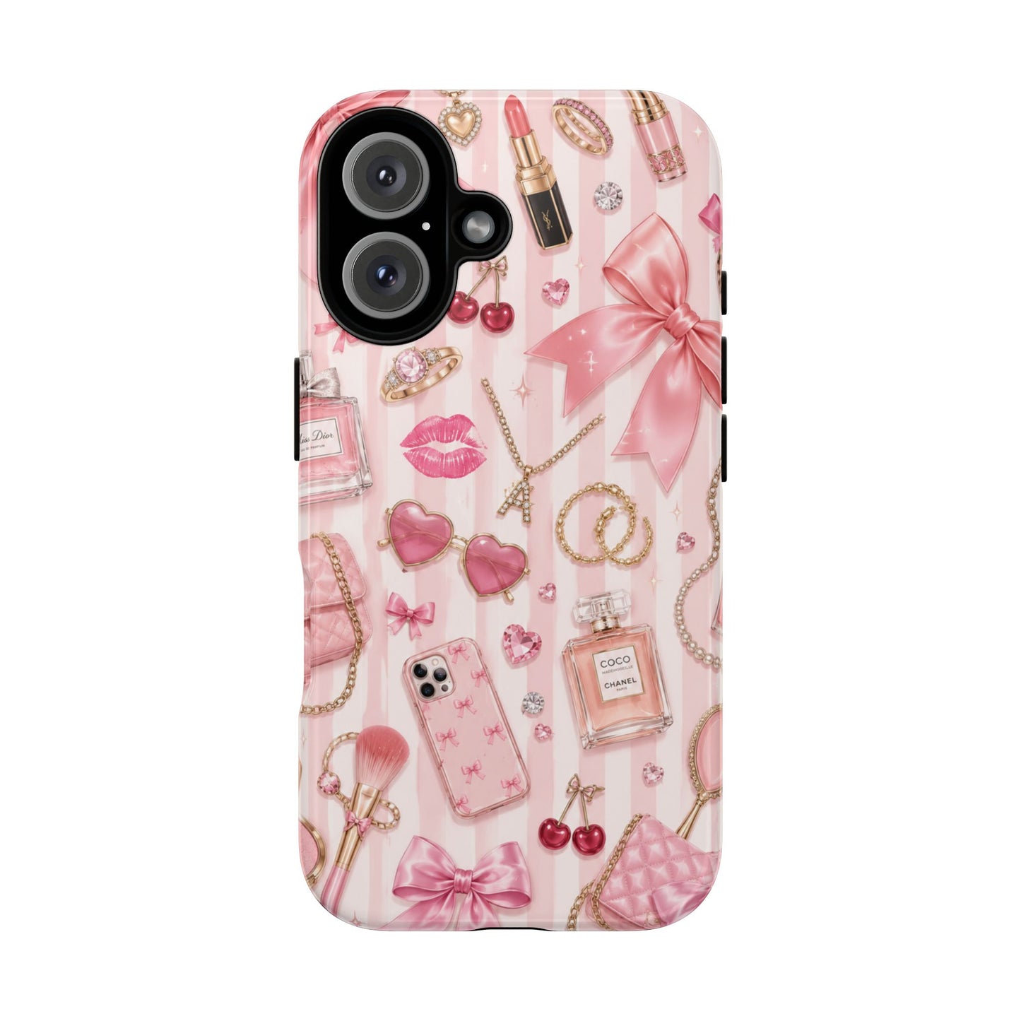 Pink Glam Pattern phone case | Makeup, bows, perfume, lipstick design