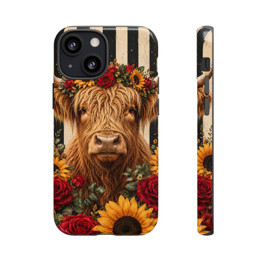 Sunflower Porch Co Highland Cow Floral Crown phone case | Tough Cases