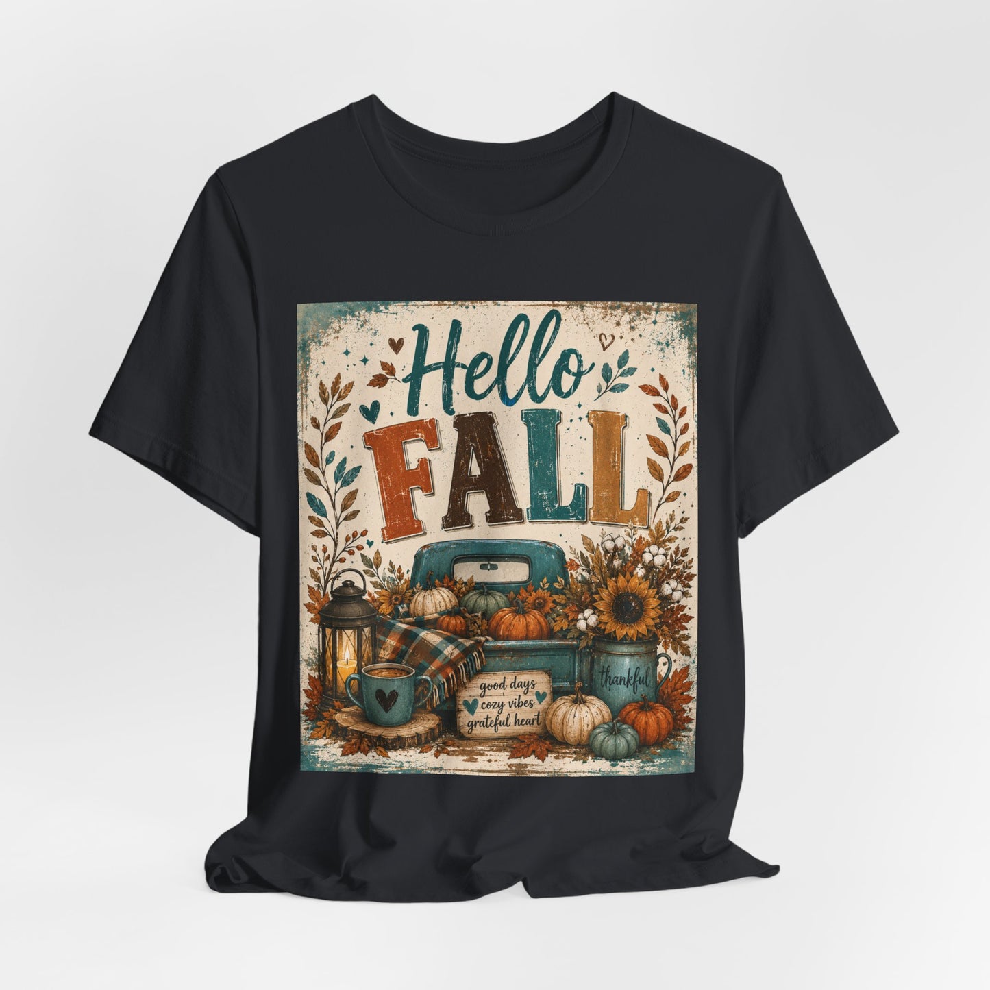 Sunflower Porch Co Hello Fall Truck Tee | Pumpkin, Sunflower, Rustic Autumn Design