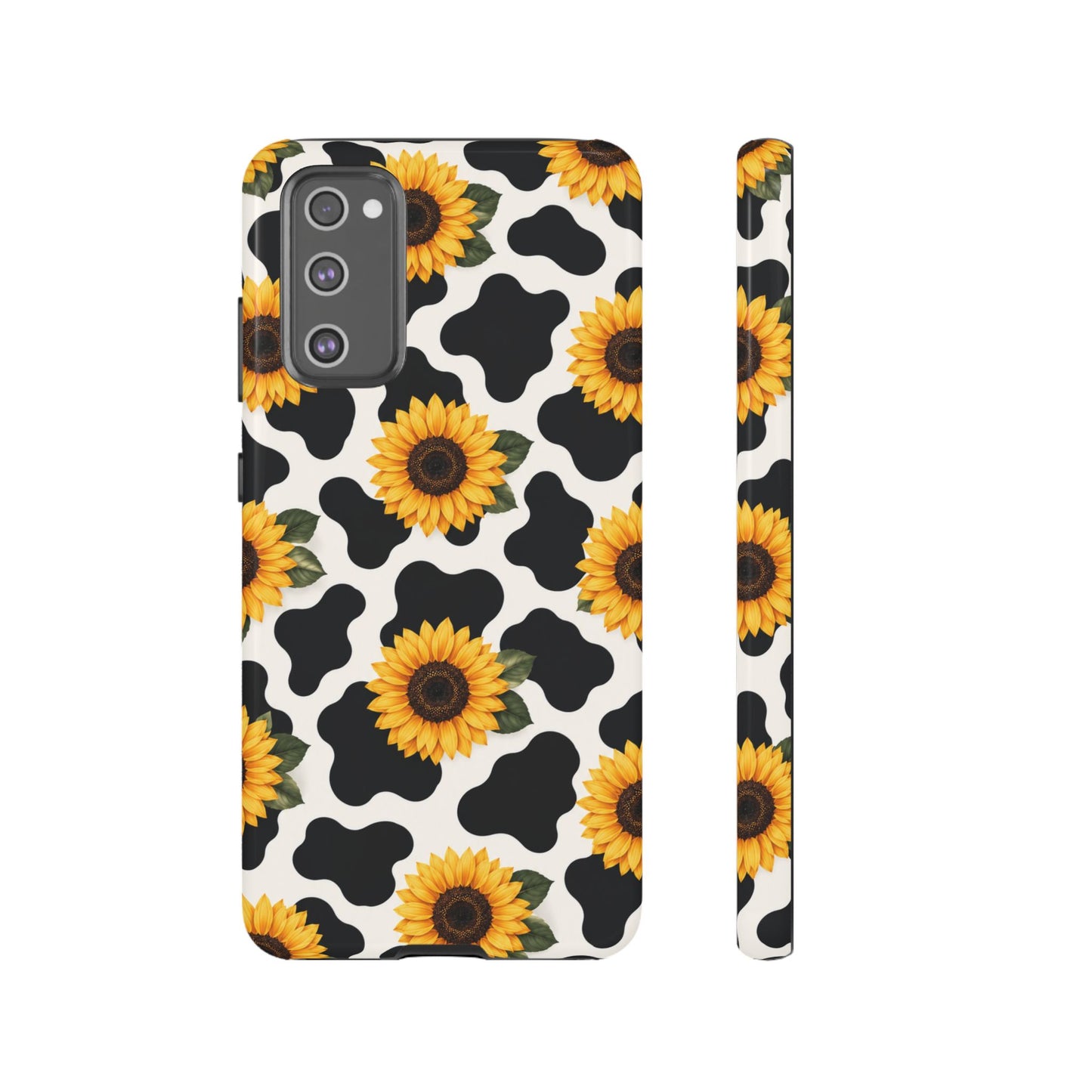 Sunflower Cow Print Tough Case | Phone Case, Floral Farm Animal Pattern